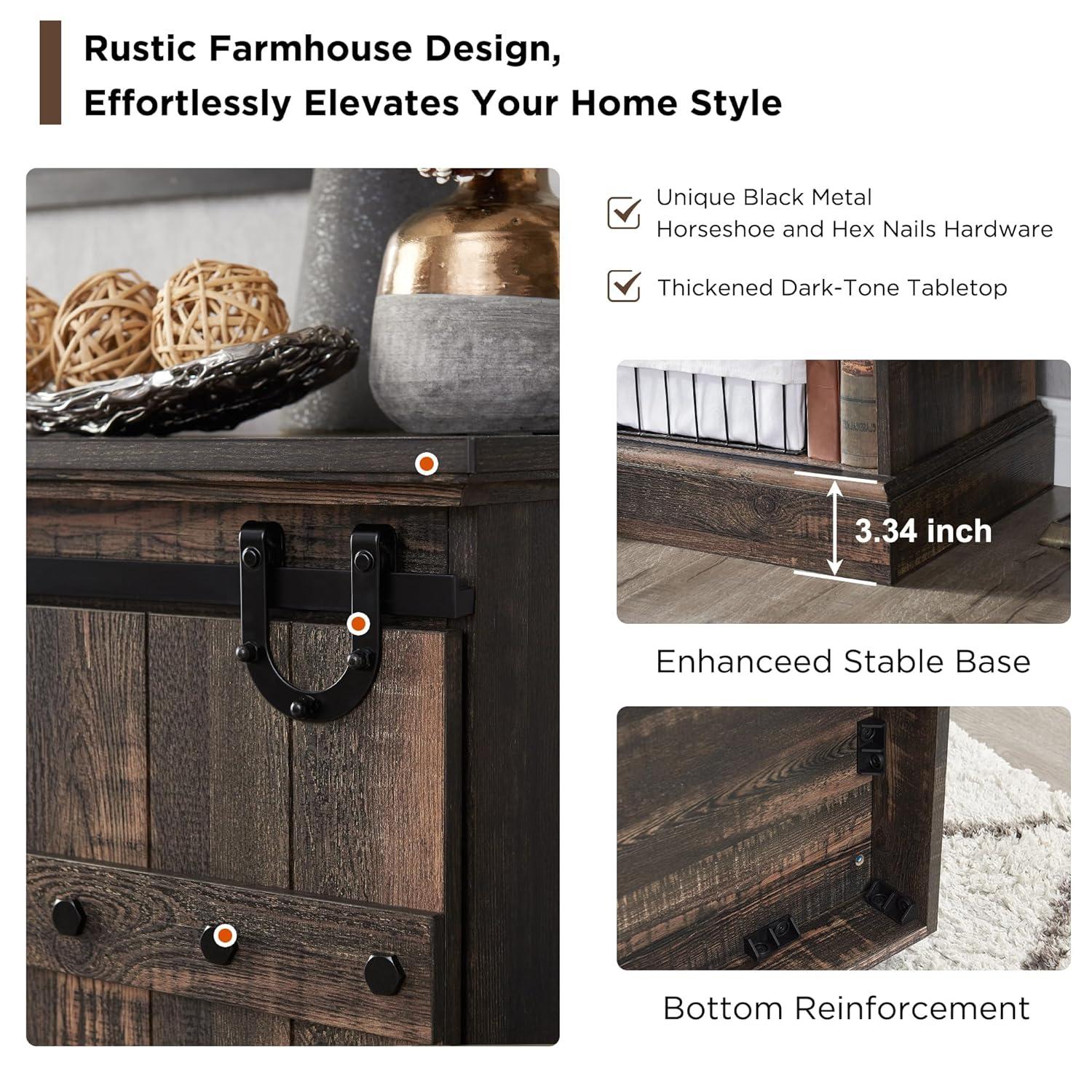 OKD 75" Wide Farmhouse Barn Door TV Stand for TVs up to 85", Entertainment Center with Wood Barn Door Storage Console, Dark Rustic Oak