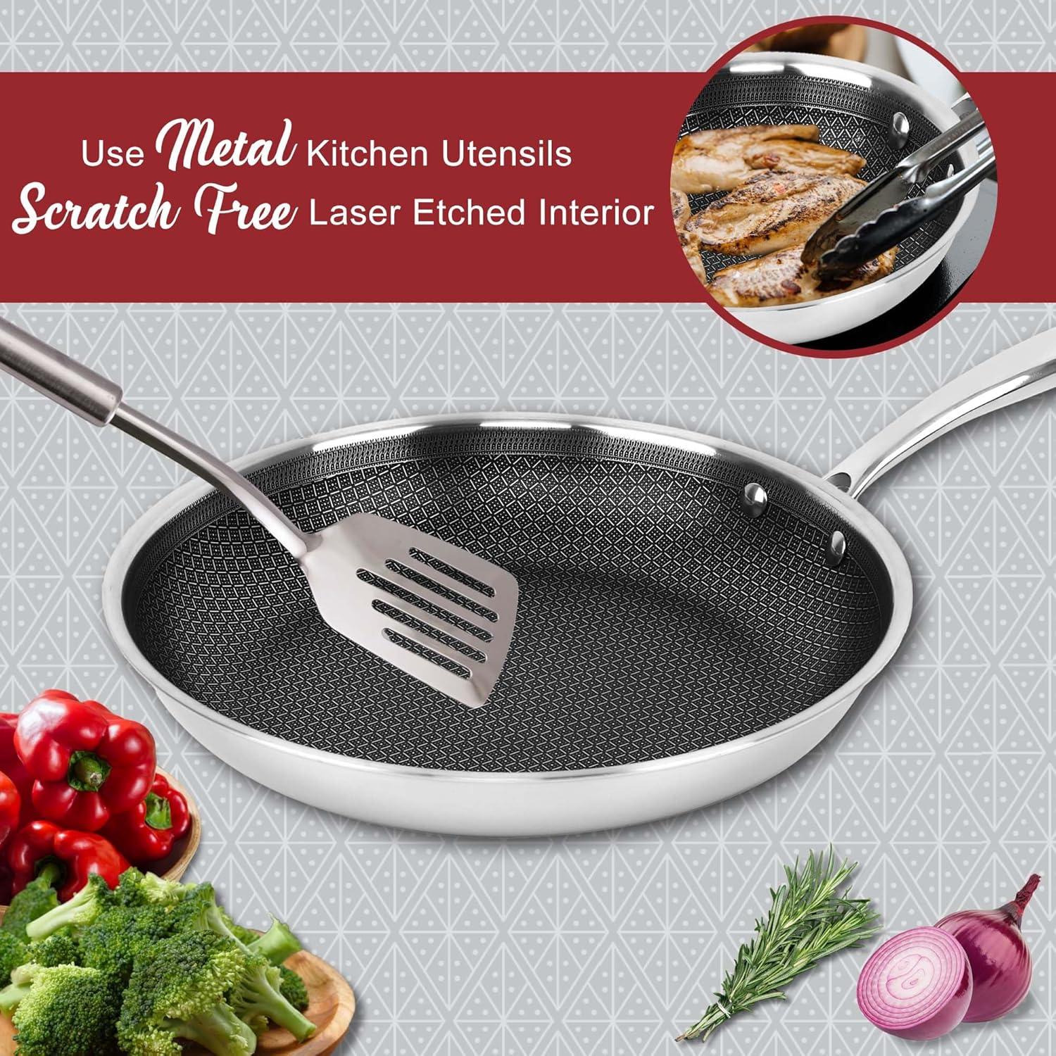 Brentwood 3-Ply Hybrid Non-Stick Stainless Steel Induction-Ready Frying Pan (11 In.) in Silver
