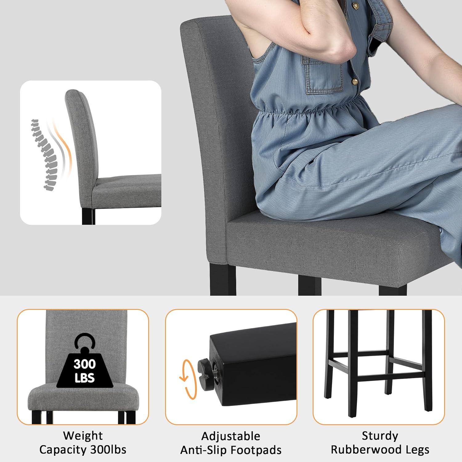 GOTMINSI Counter Height Bar Stool, Classic Upholstered 24 Inches Counter Height Stools Set of 4 barstools with Solid Wood Legs and Grey Fabric