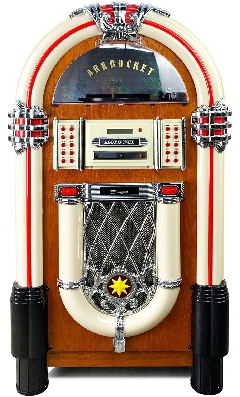Arkrocket Taurus Jukebox Vinyl Record Player Bluetooth USB SD CD Player Radio Retro Turntable Classic Jukebox (Taurus - Classic)