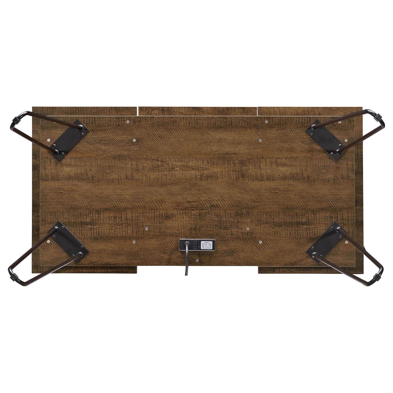 Sheeran Storage Writing Desk with Hairpin Legs Rustic Amber - Coaster: Industrial Style, Enclosed Cabinet, USB Ports