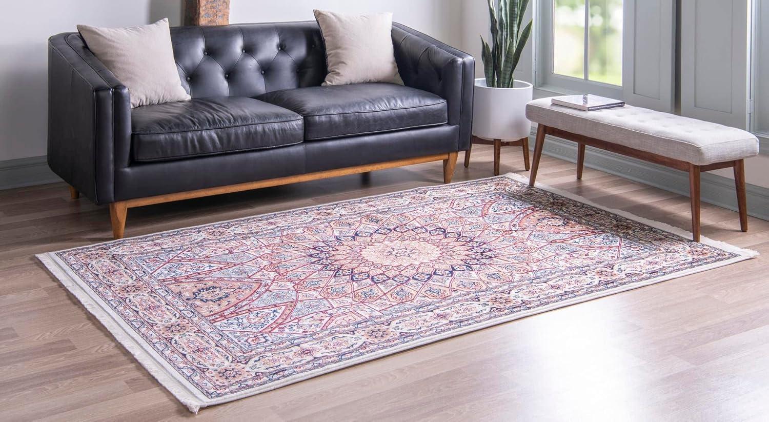 Rugs.com Rabia Collection Rug – 3' x 5' Ivory Low Rug Perfect For Entryways, Kitchens, Breakfast Nooks, Accent Pieces