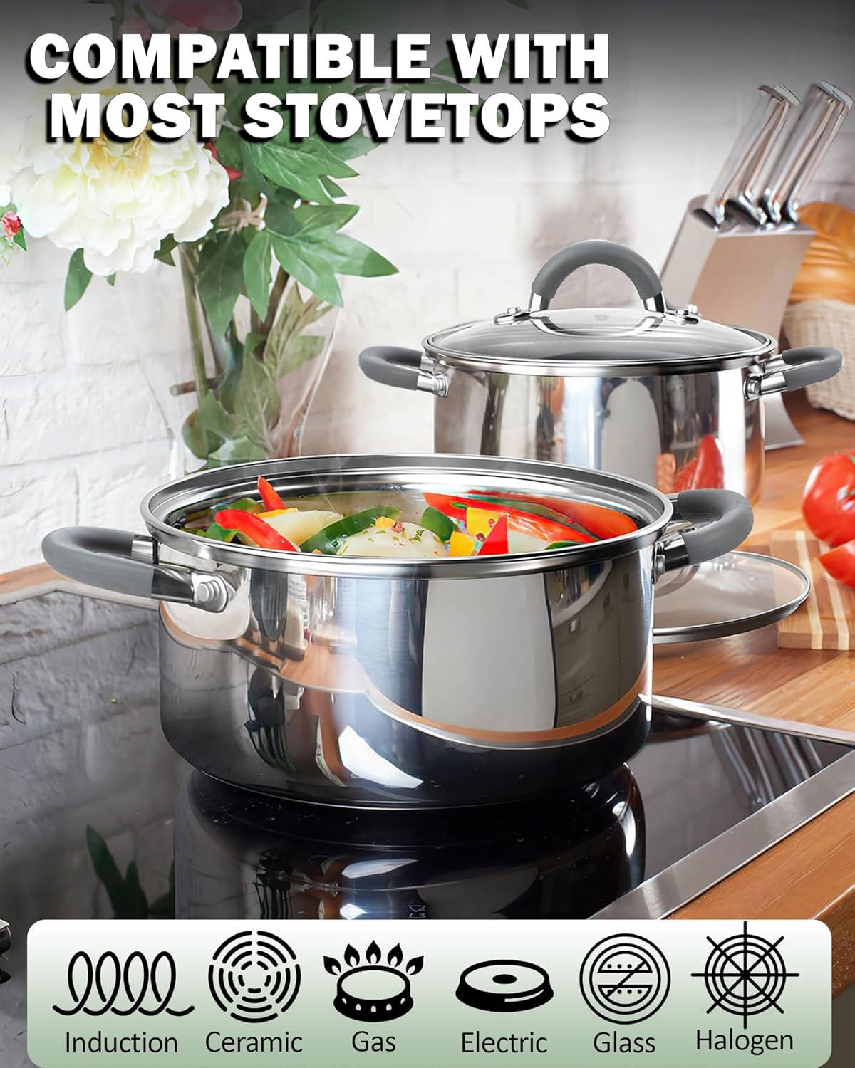 Cooks Standard 12 Piece Stainless Steel Cookware Set, Silicone Handle