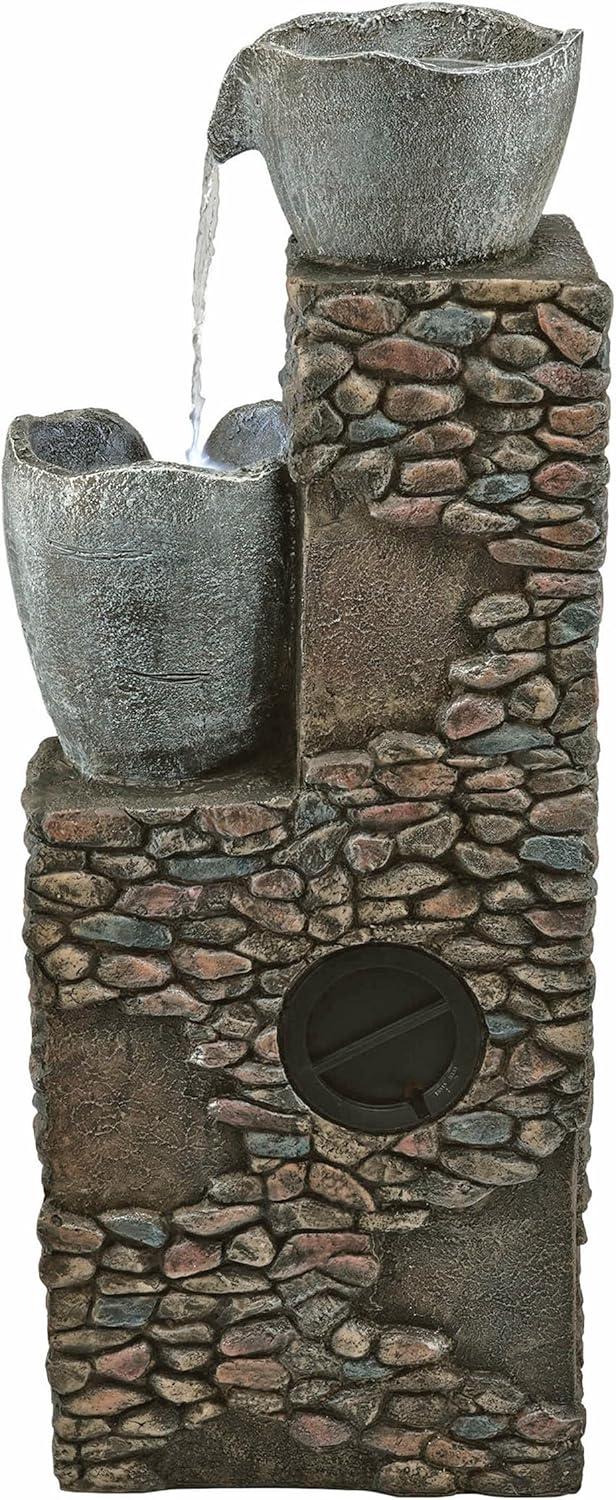 42" Resin Outdoor 4-Tier Stone Bowl Fountain with LED Lights Gray - Alpine Corporation: Weatherproof, Rust-Resistant Garden Decor