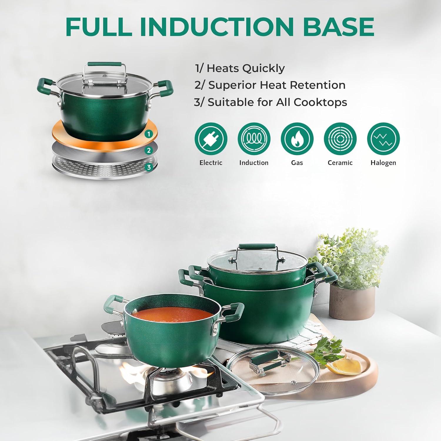 Granitestone 6 Piece Stackable Nonstick Green Nesting Pots with Lids