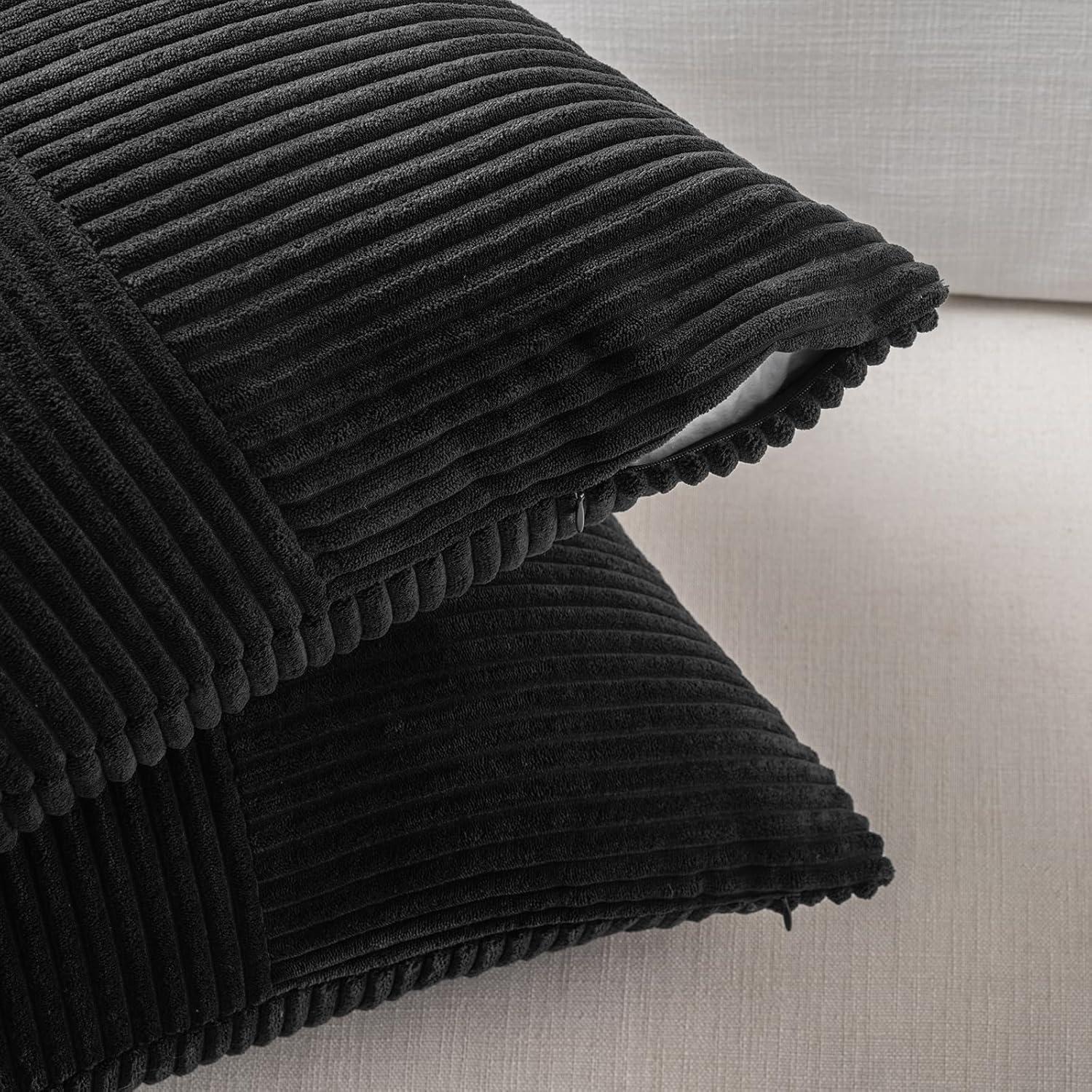 Boho Sage Green Striped Corduroy Pillow Covers - Set of 2 | Farmhouse Rectangle Cushion Cases for Sofa Couch Bed | Soft Decorative Throw Pillowcases - 12x20 Inch Home Decor