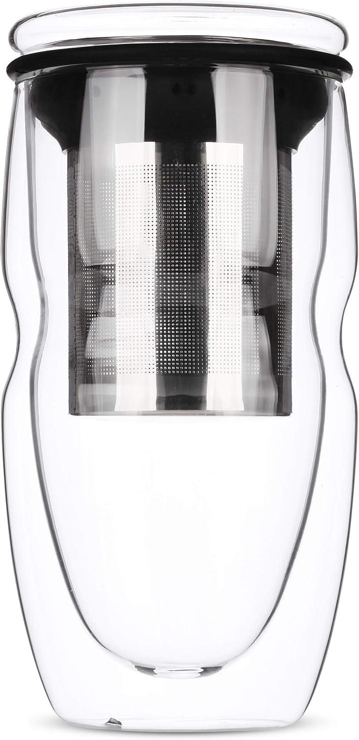 Clear Double Wall Glass Tea Cup with Stainless Steel Infuser, 16oz