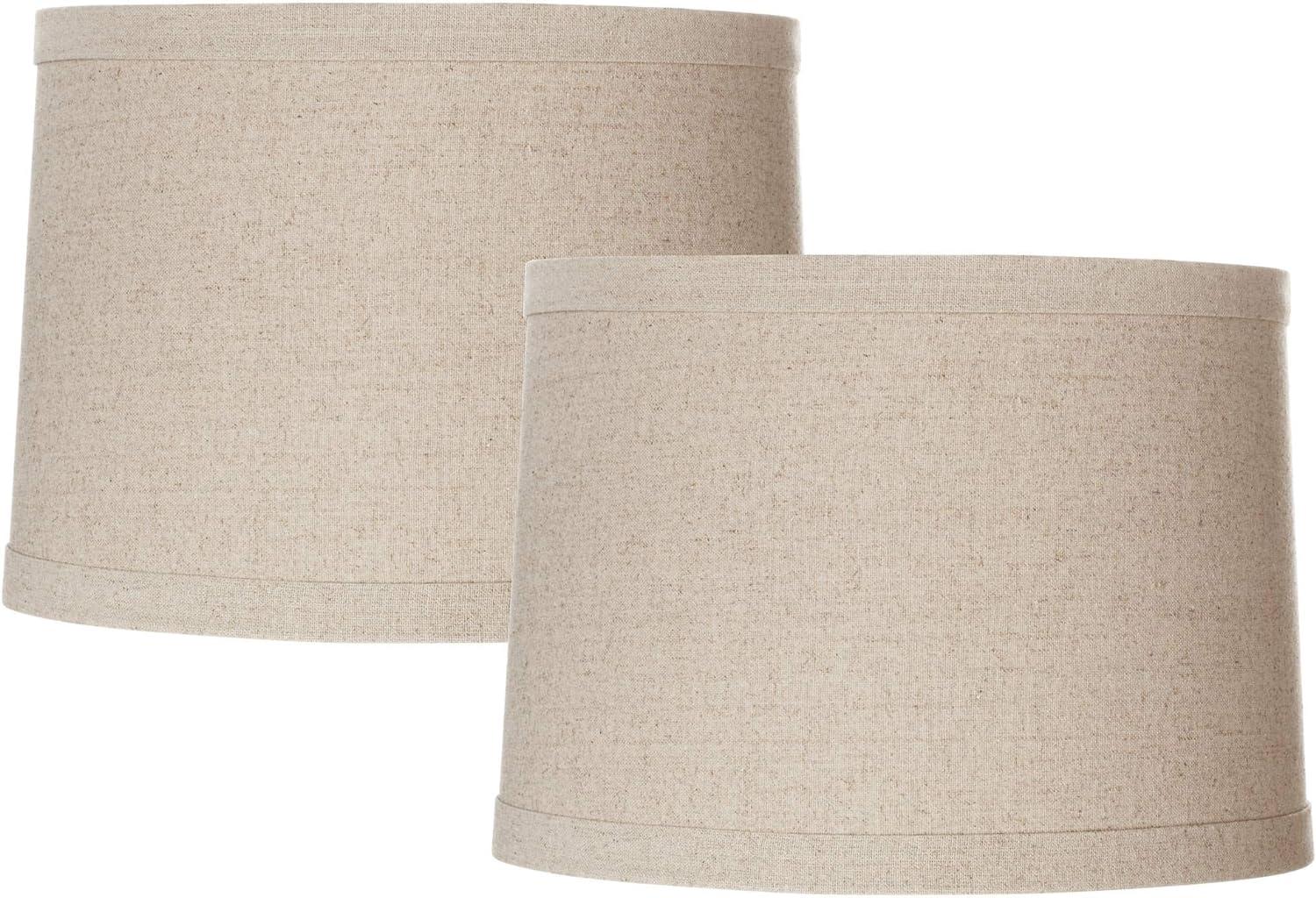 Springcrest Set of 2 Natural Linen Medium Drum Lamp Shades 13" Top x 14" Bottom x 10" High (Spider) Replacement with Harp and Finial