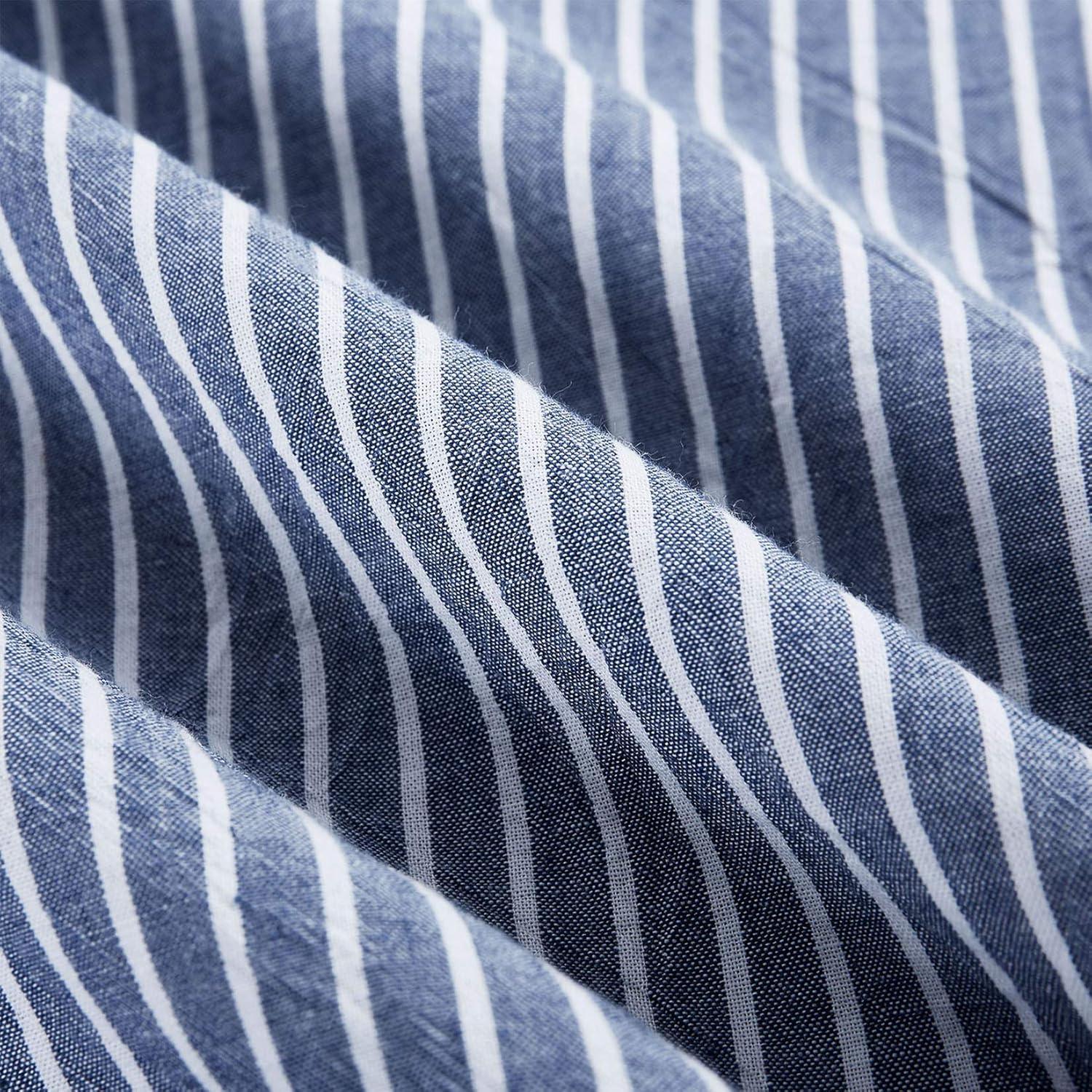 Wake In Cloud - Striped Pillow Cases, 100% Washed Cotton, Ticking Stripe Vertical Pinstripe Neutral Farmhouse, Set of 2 Pillowcases Pillow Shams Covers, Gray, Standard Size 20x26 Inches