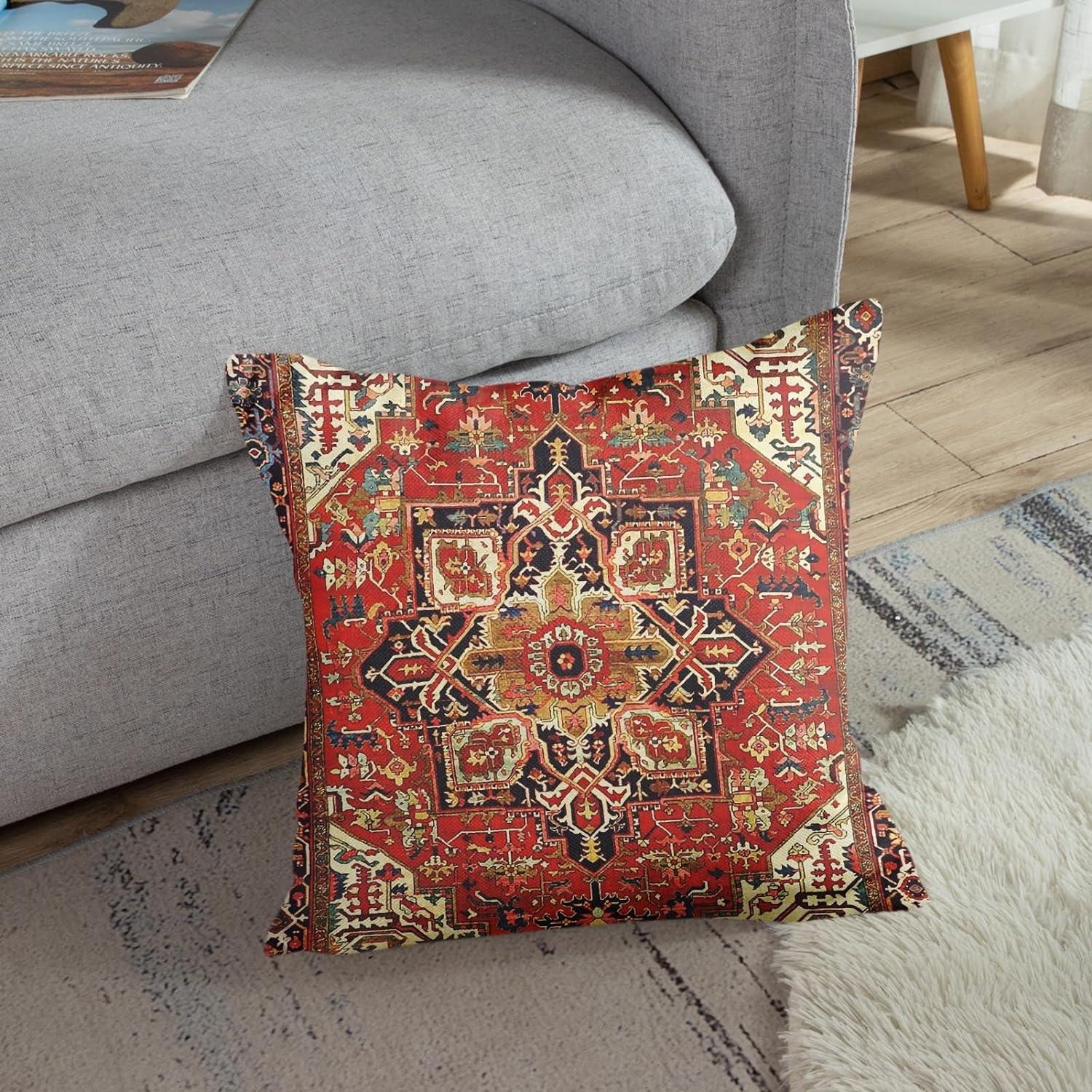 Sanwarm Throw Pillow Covers Home Decor Set of 4 Pillow Cases Decorative 18 x 18 Inches Cushion Couch Sofa Pillowcases Turkey Kilim Ancient Antique