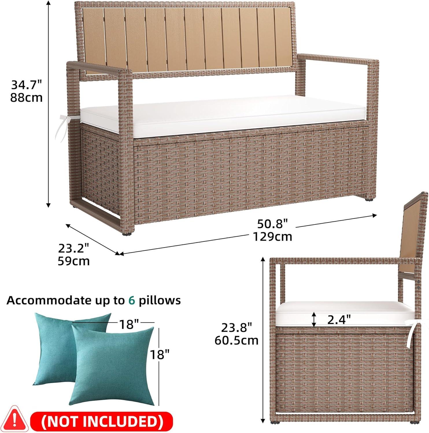 Gray Wicker and Polyethylene Outdoor Storage Bench with Cushion