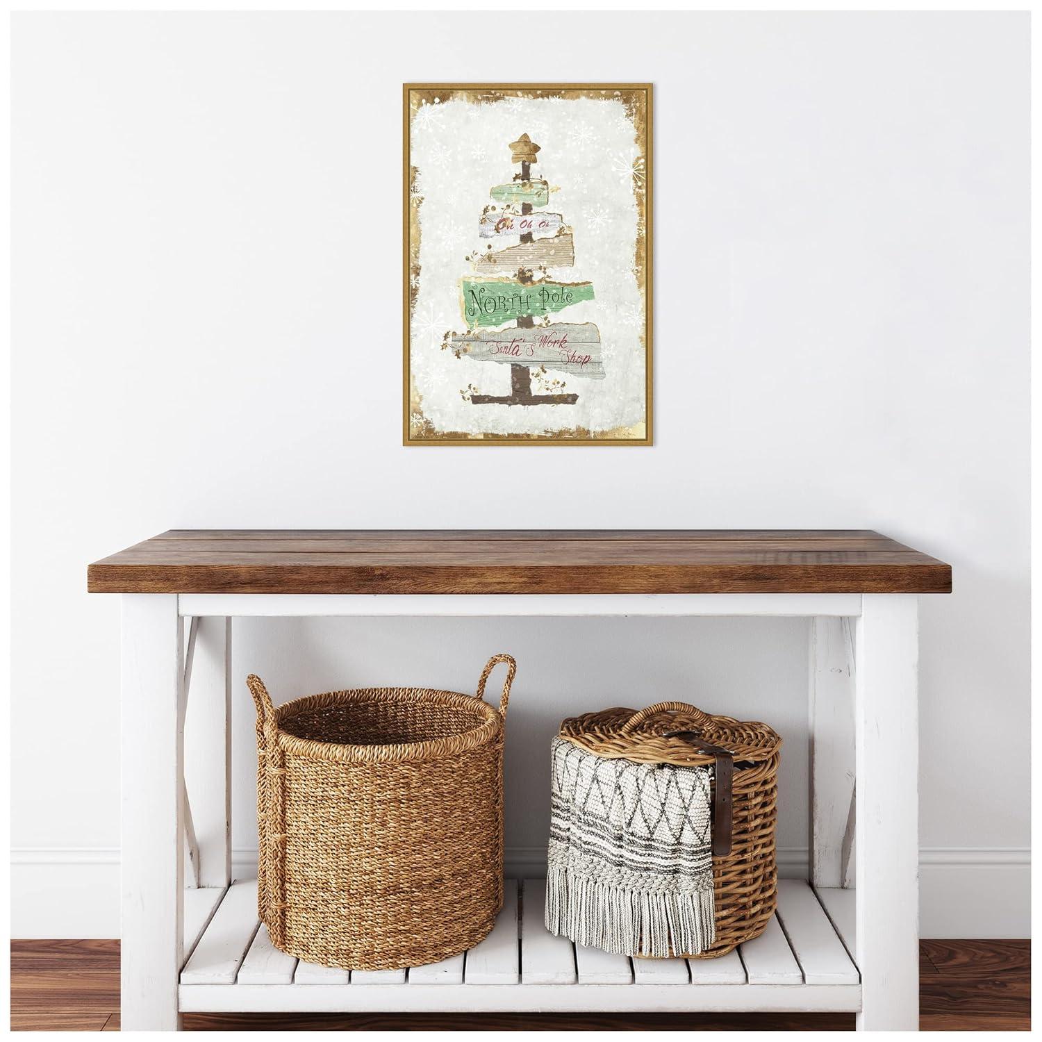 16" x 23" Golden Christmas Tree by PI Studio Framed Canvas Wall Art - Amanti Art