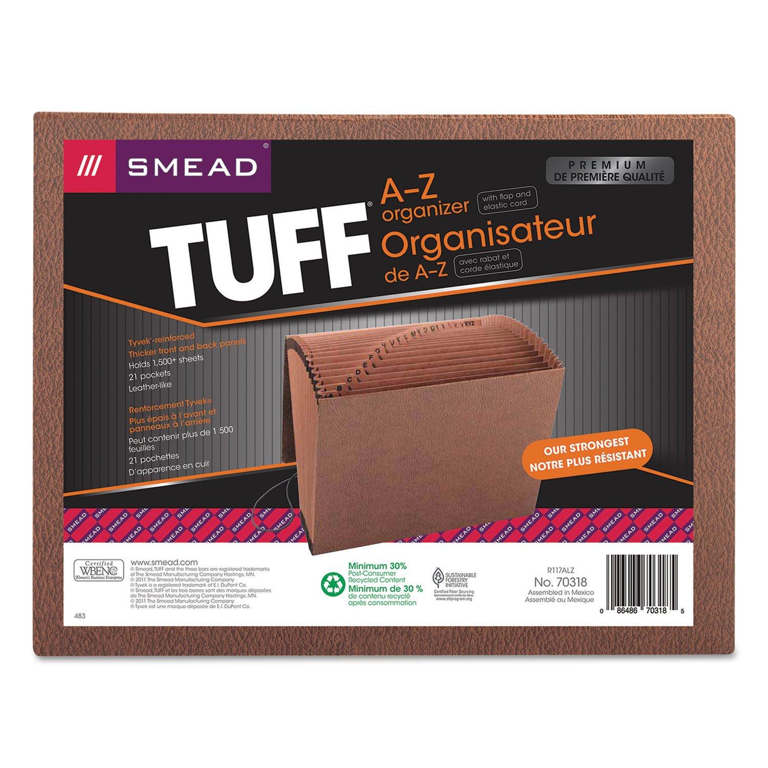 Smead TUFF Expanding Wallet, 21 Sections, Elastic Cord Closure, 1/21-Cut Tabs, Letter Size, Redrope
