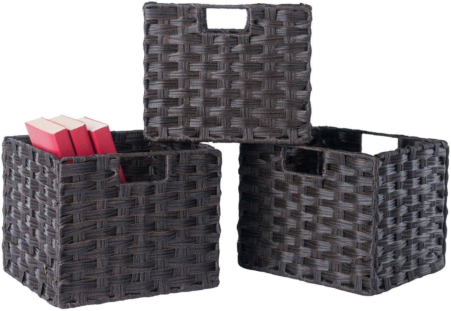 3pc Melanie Woven Fiber 3 Small Basket Set Chocolate - Winsome: HDPE Material, Foldable, Cut-Out Handles