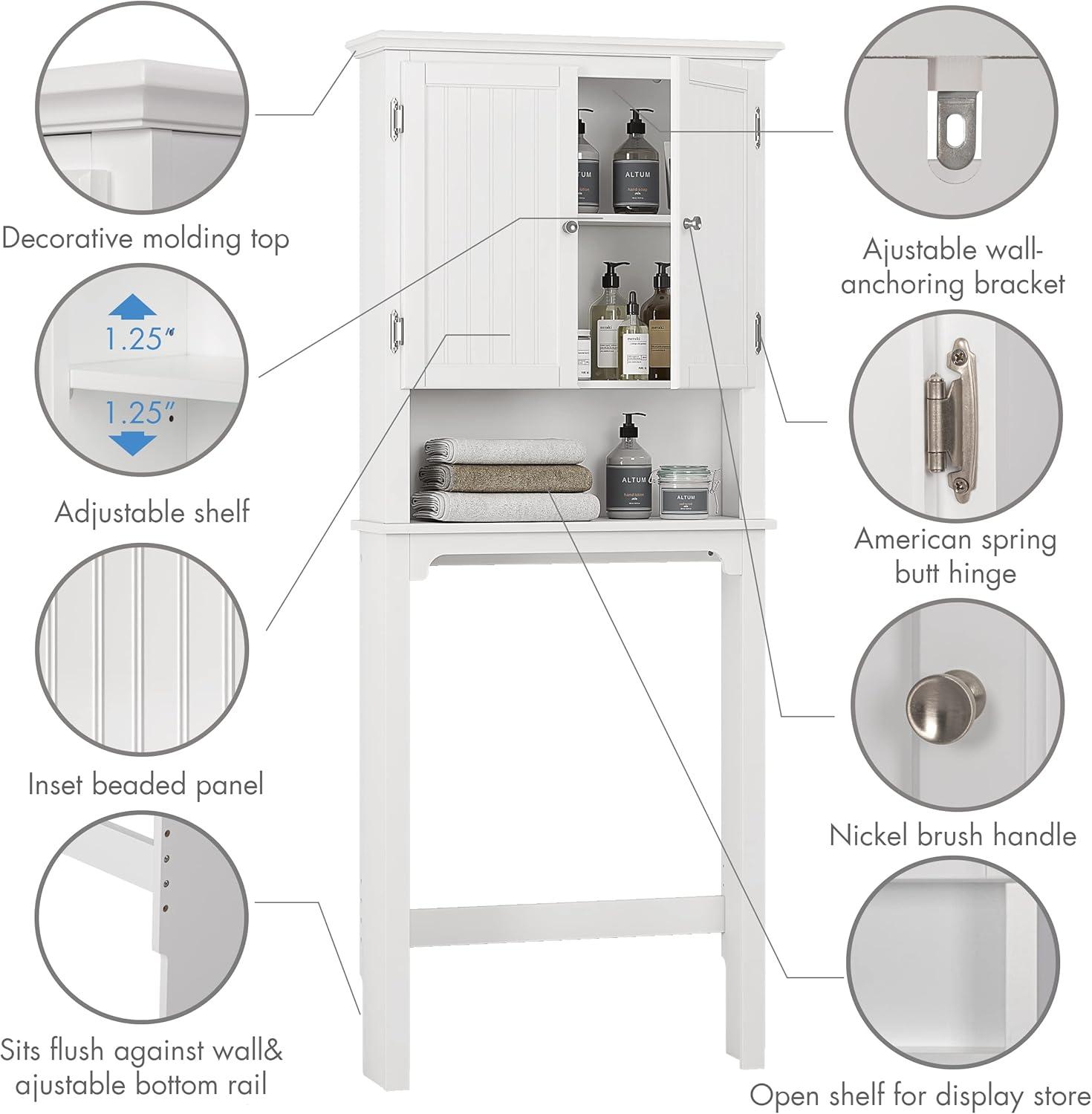 UTEX Bathroom Storage Over The Toilet, Bathroom Cabinet Organizer with Adjustable Shelves, Bathroom Space Saver for Bathroom, White