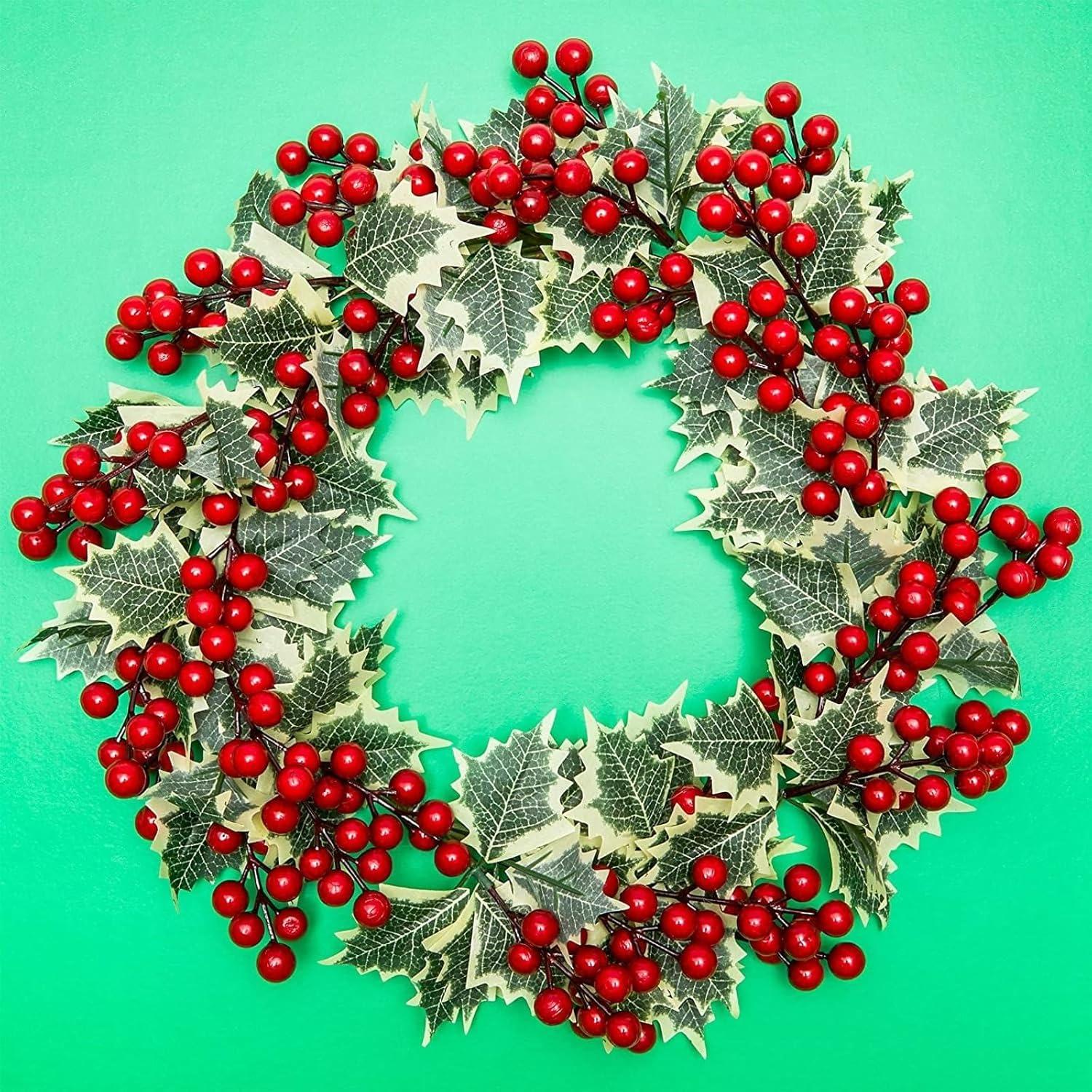 Farmlyn Creek Artificial Christmas Wreath with Holly Berries for Door Decoration (15.7 in)