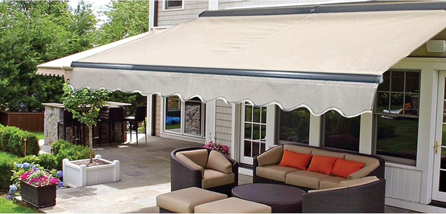 Ivory Motorized Retractable Patio Awning with LED Lights, 20x10 ft