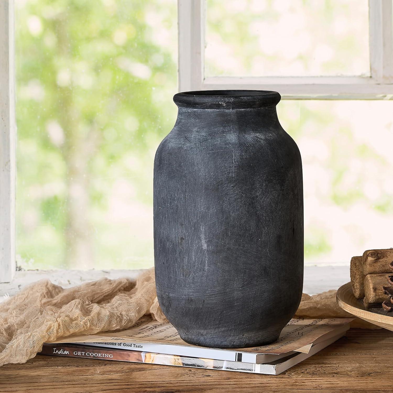 Rustic Black Ceramic 9.5" Table Vase for Bouquets