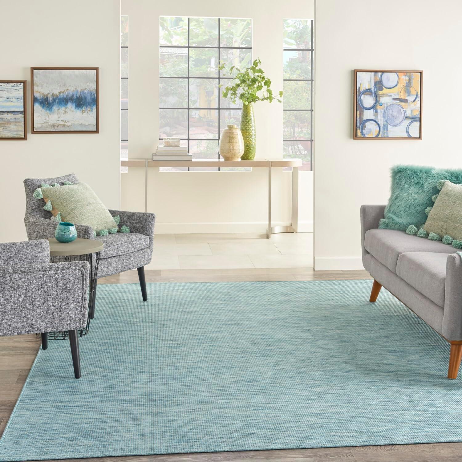 Aqua Flat Woven 8' x 10' Synthetic Rectangular Area Rug