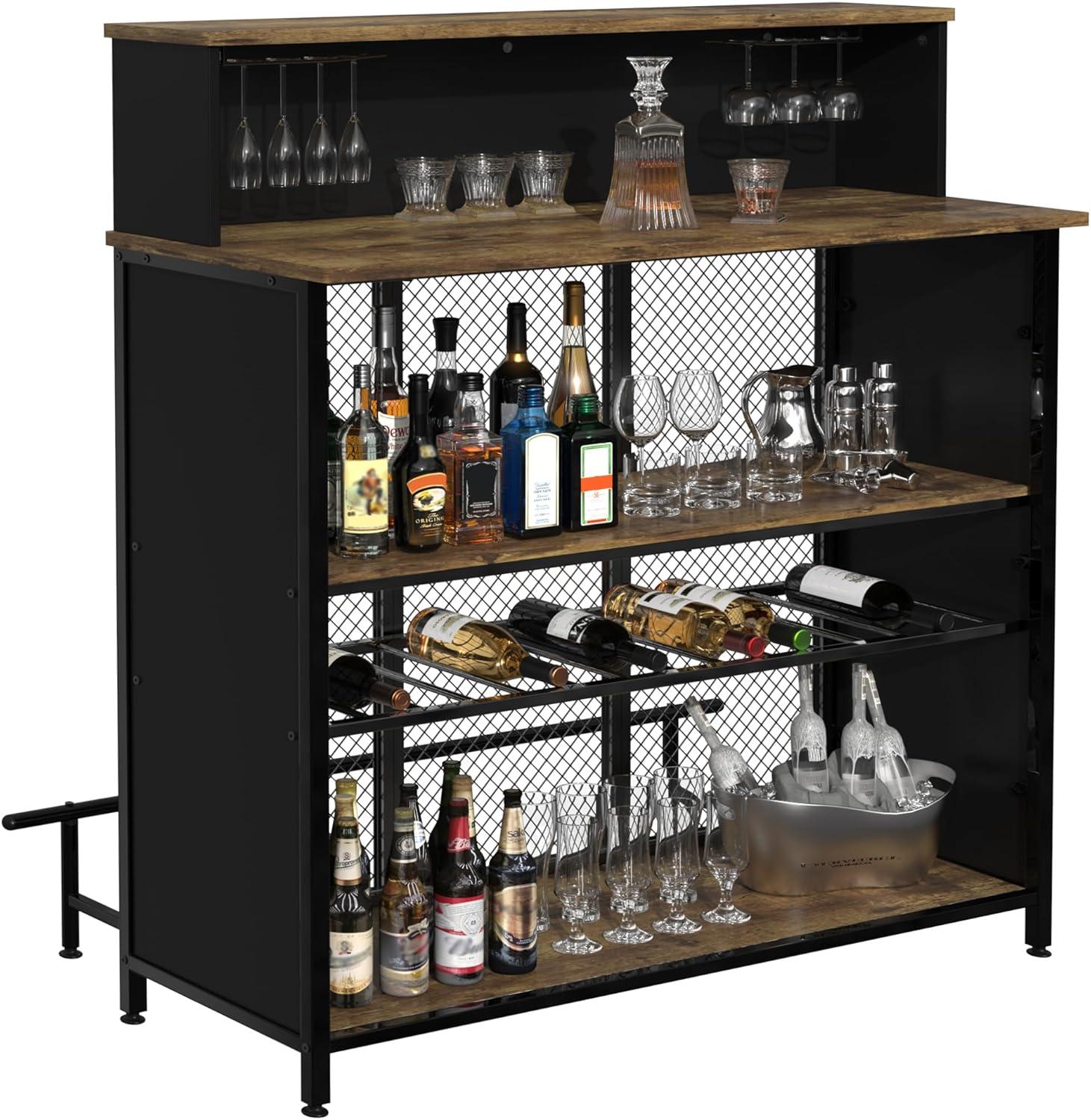 GDLF Home Bar Unit Mini Bar Liquor Bar Table with Storage and Footrest