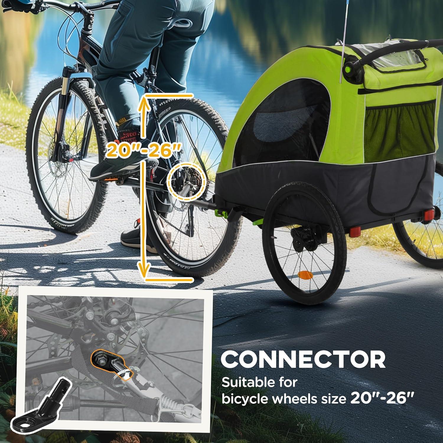 Aosom Bike Trailer for Kids 3 In1 Foldable Child Jogger Stroller Baby Stroller Transport Carrier with Shock Absorber System Rubber Tires Adjustable Handlebar Kid Bicycle Trailer Green and Gray