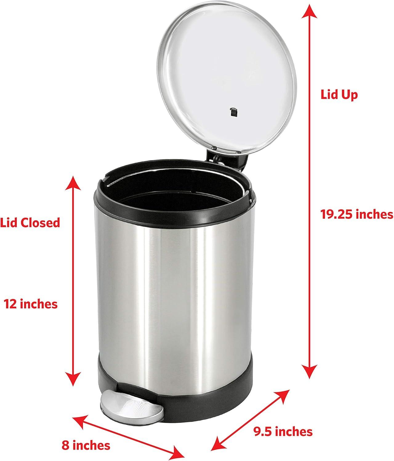 Compact Brushed Stainless Steel Pedal Trash Can with Soft Close Lid