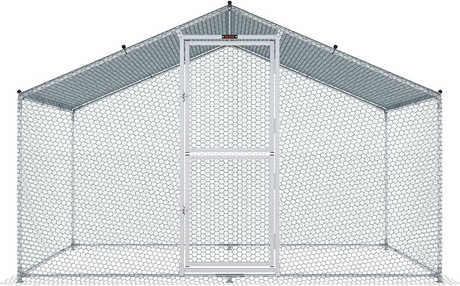 VEVOR Large Metal Chicken Coop with Run Walkin Chicken Coop for Yard with Waterproof Cover 6.6 x 9.8 x 6.6 ft - Peaked Roof