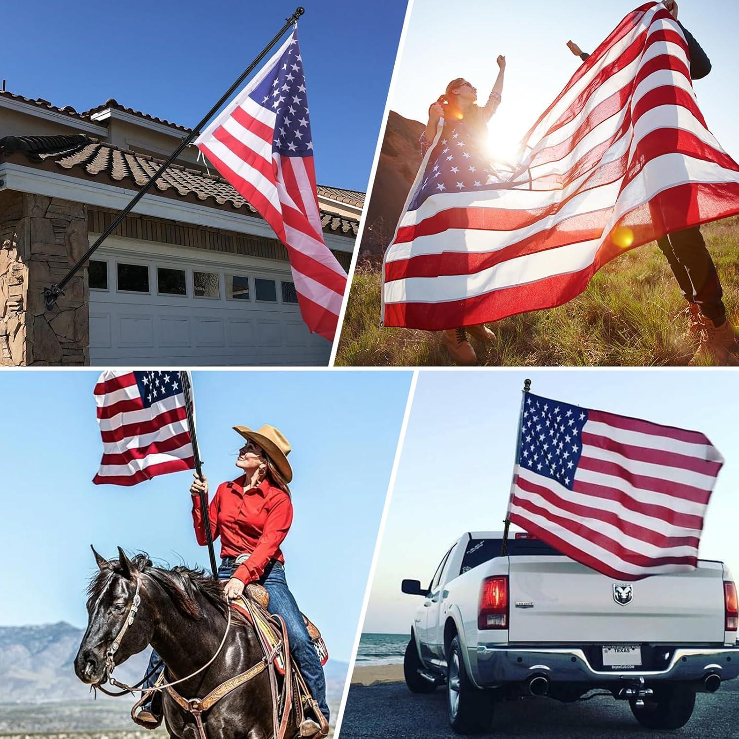 AEASKIEY 5FT Tangle Free Stainless Steel Metal Flag Pole (Black) with 3x5 Embroidered US Flag and Bracket.