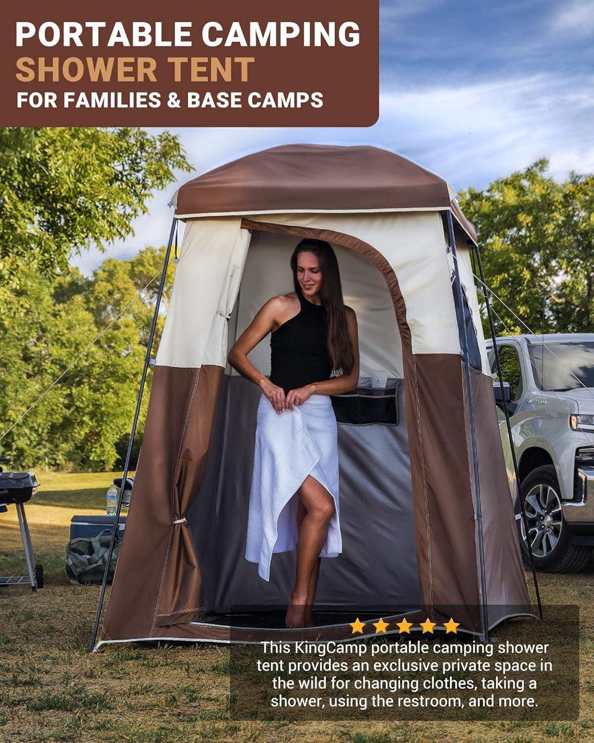 KingCamp Shower Tent, Portable Camping Bathroom Tent with 5 Gallon Solar Heated Bag, Outdoor Privacy Changing Room Tent, Privacy Shelter for Toilet, Dressing Outdoor Camping, Hiking