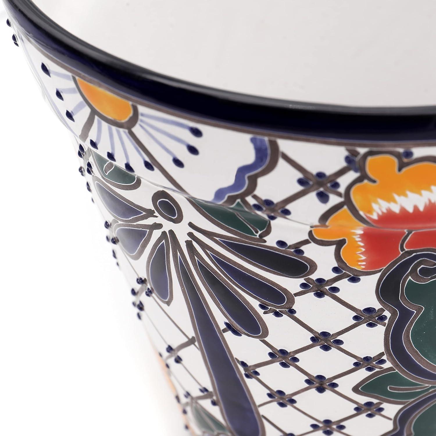 Evergreen Garden Talavera Mexican Pottery Ceramic Floral Classic Top Pot Planter | Flower Pot Plant Succulent | Indoor Outdoor (10 inch)