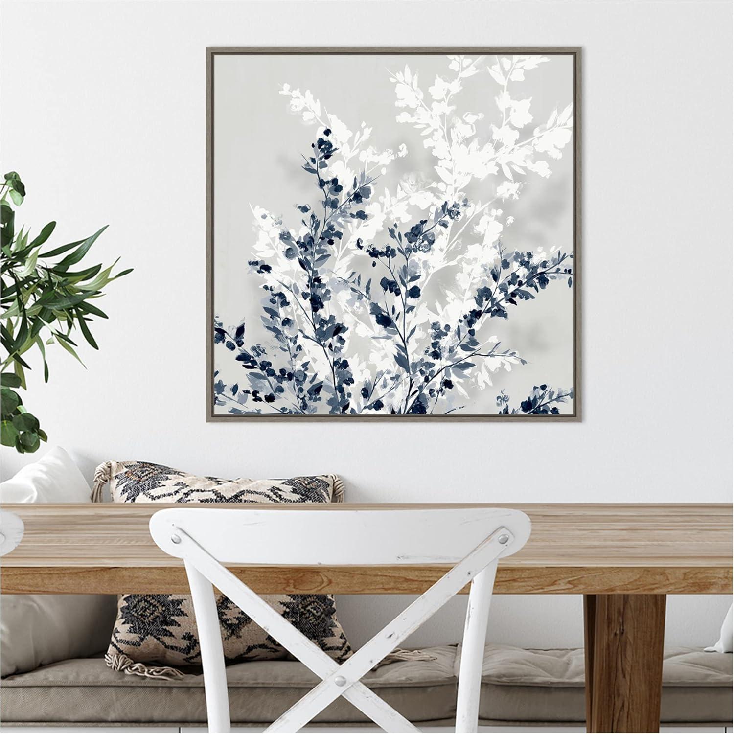 22" x 22" Blue Spring II by Isabelle Z Framed Canvas Wall Art Gray Wash - Amanti Art: Modern Abstract Botanical Decor