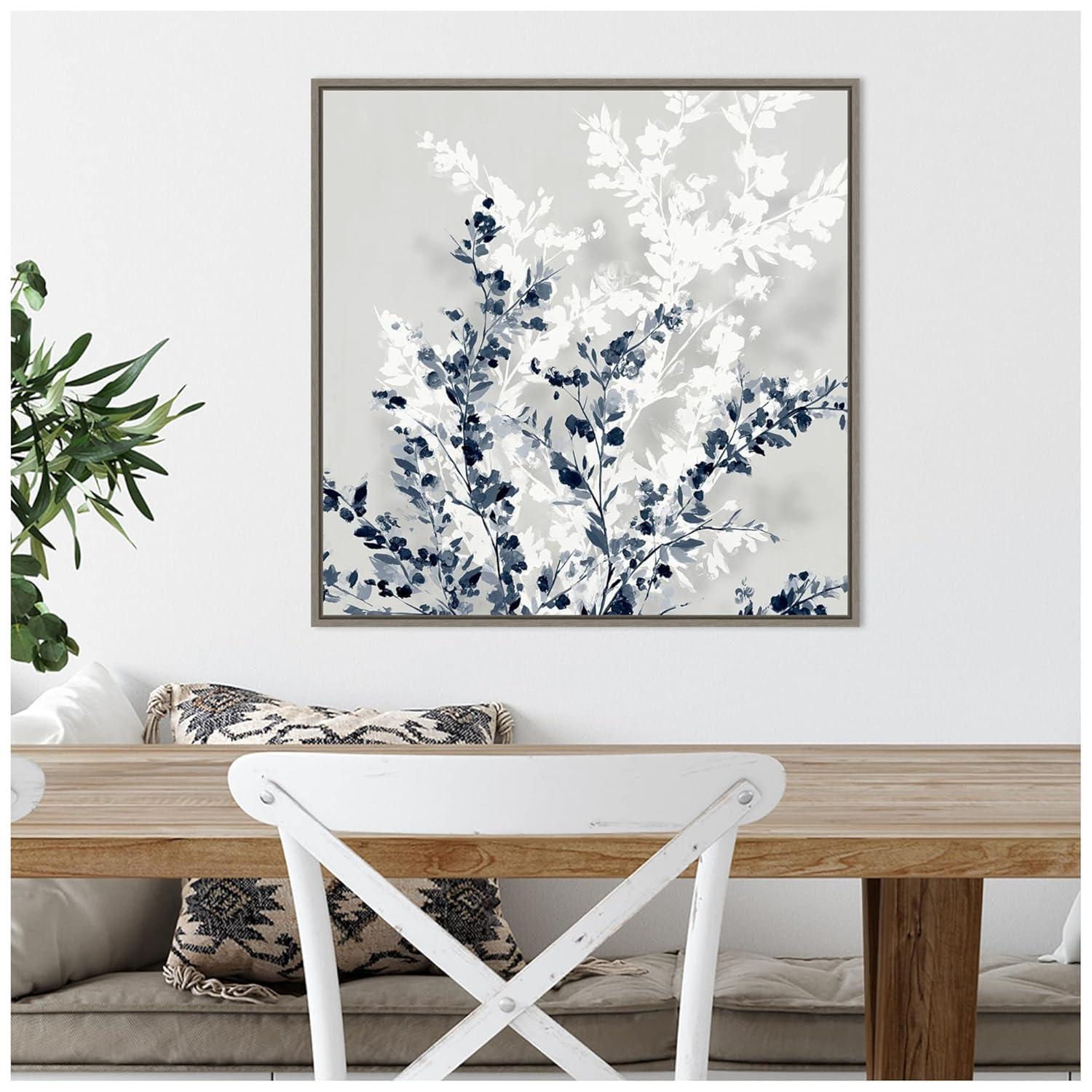 22" x 22" Blue Spring II by Isabelle Z Framed Canvas Wall Art Gray Wash - Amanti Art: Modern Abstract Botanical Decor