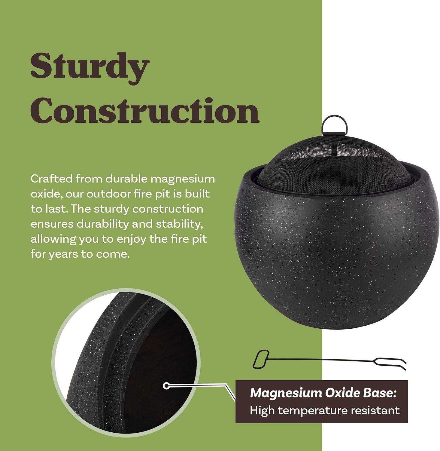 Pure Garden 24" Magnesium Oxide Round Outdoor Fire Pit Set Black: Includes Poker, Cover, 4200 BTU Output