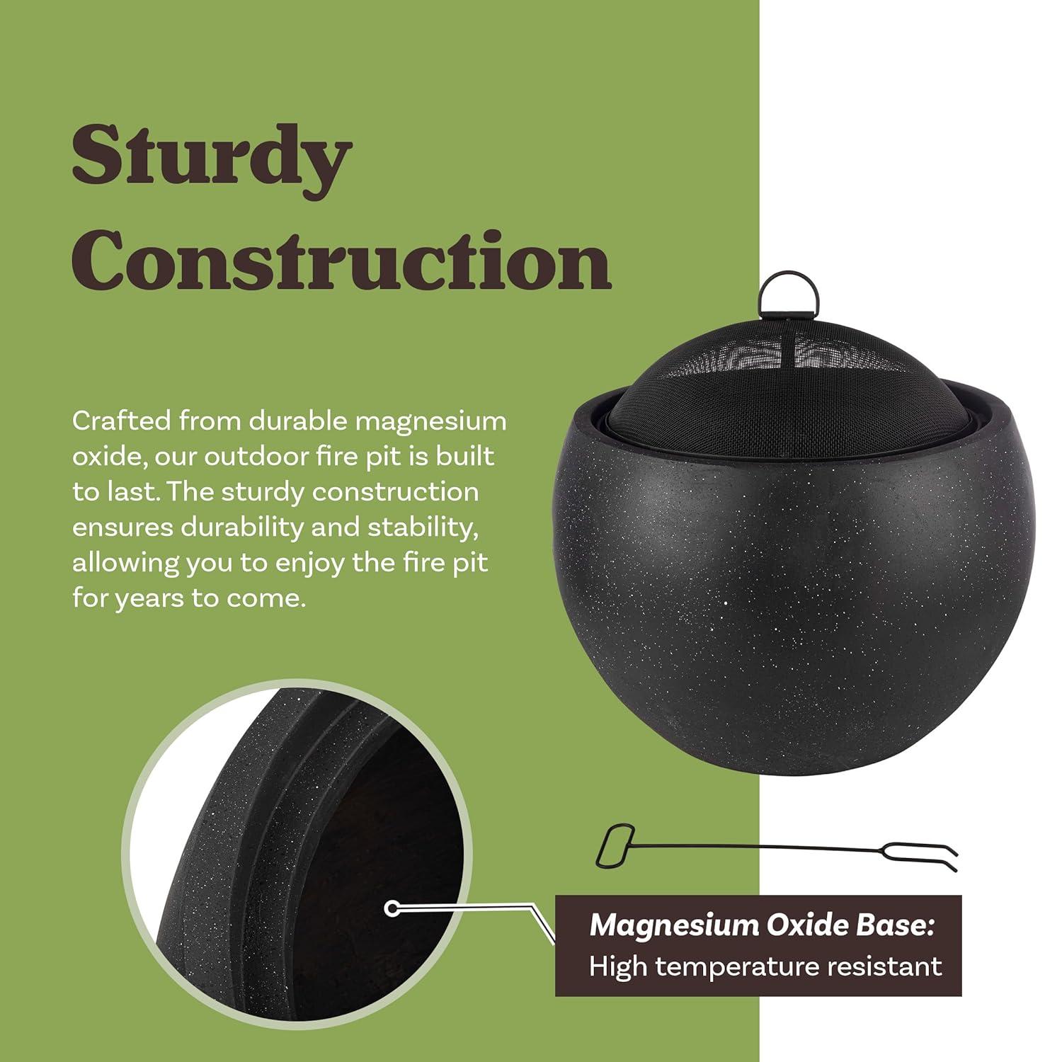 Pure Garden 24" Magnesium Oxide Round Outdoor Fire Pit Set Black: Includes Poker, Cover, 4200 BTU Output