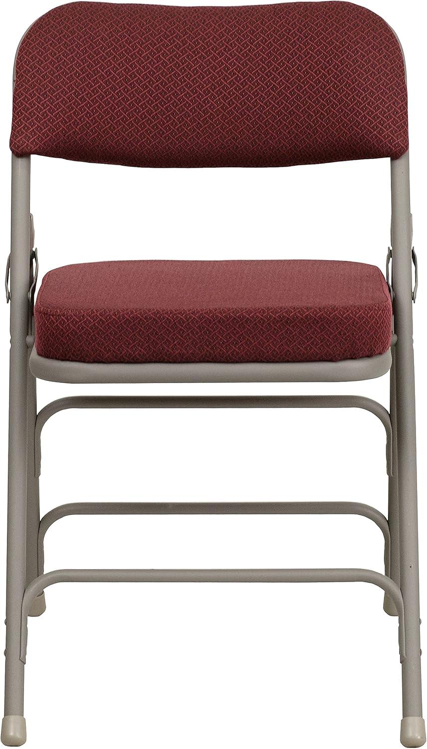 Flash Furniture 2 Pack HERCULES Series Premium Curved Triple Braced & Double Hinged Burgundy Fabric Metal Folding Chair
