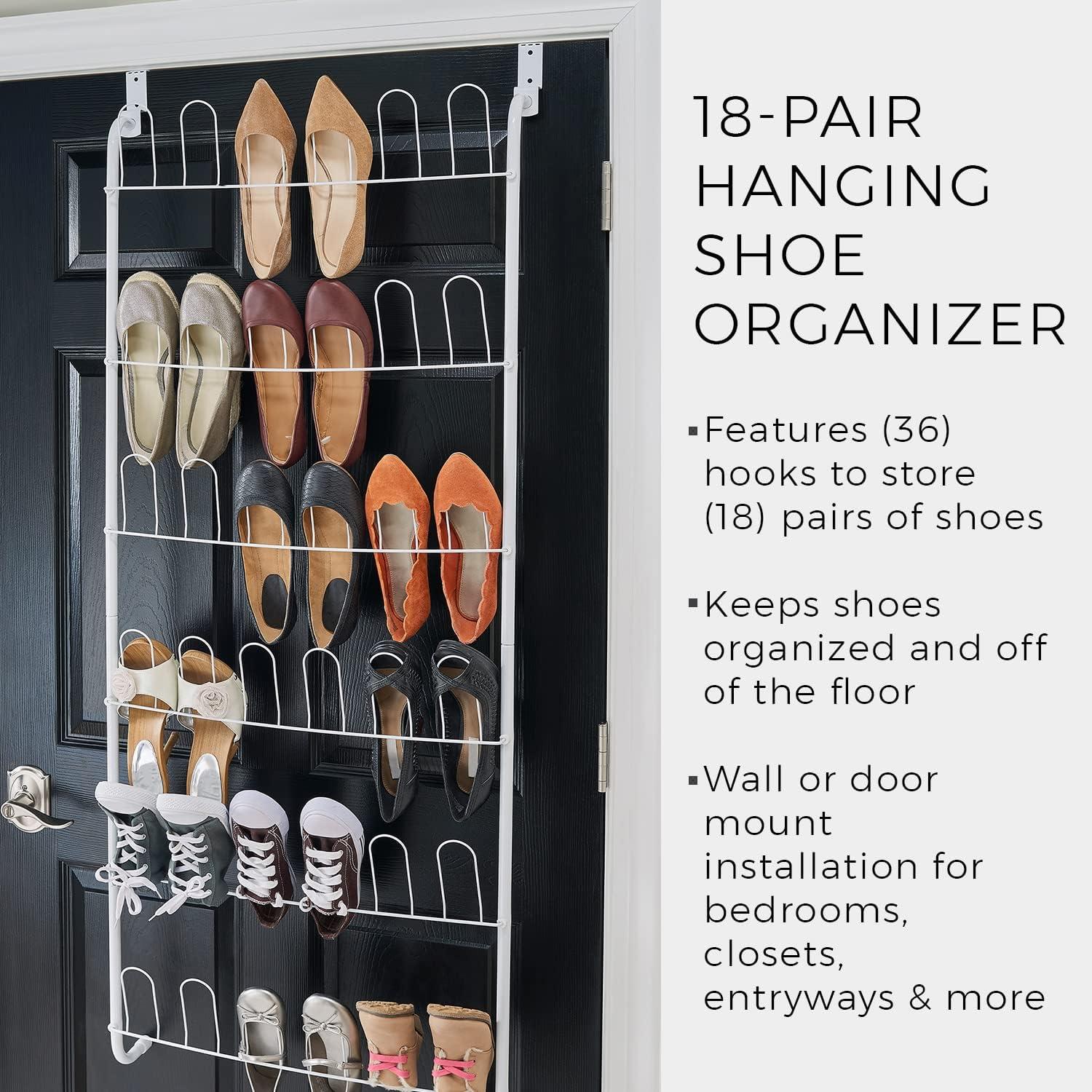 White Metal Over-the-Door 18-Pair Shoe Rack