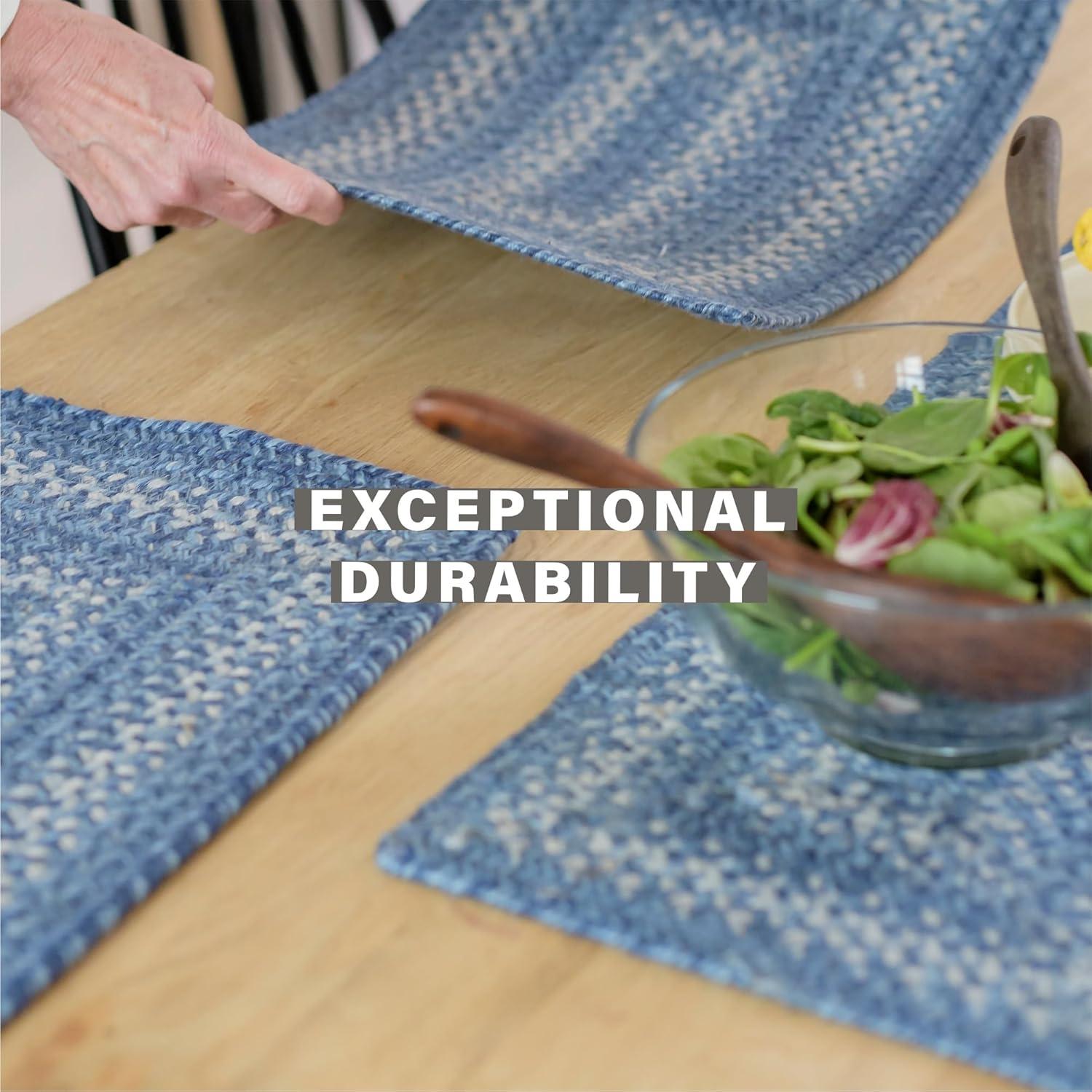 Homespice - Denim Blue Runner for Table 11x36 inches, a Long and Thick Table Runner to Use as a Coastal Style Dinner Table Runner - Handmade from Premium Jute - Reversible and Durable Braided Runner