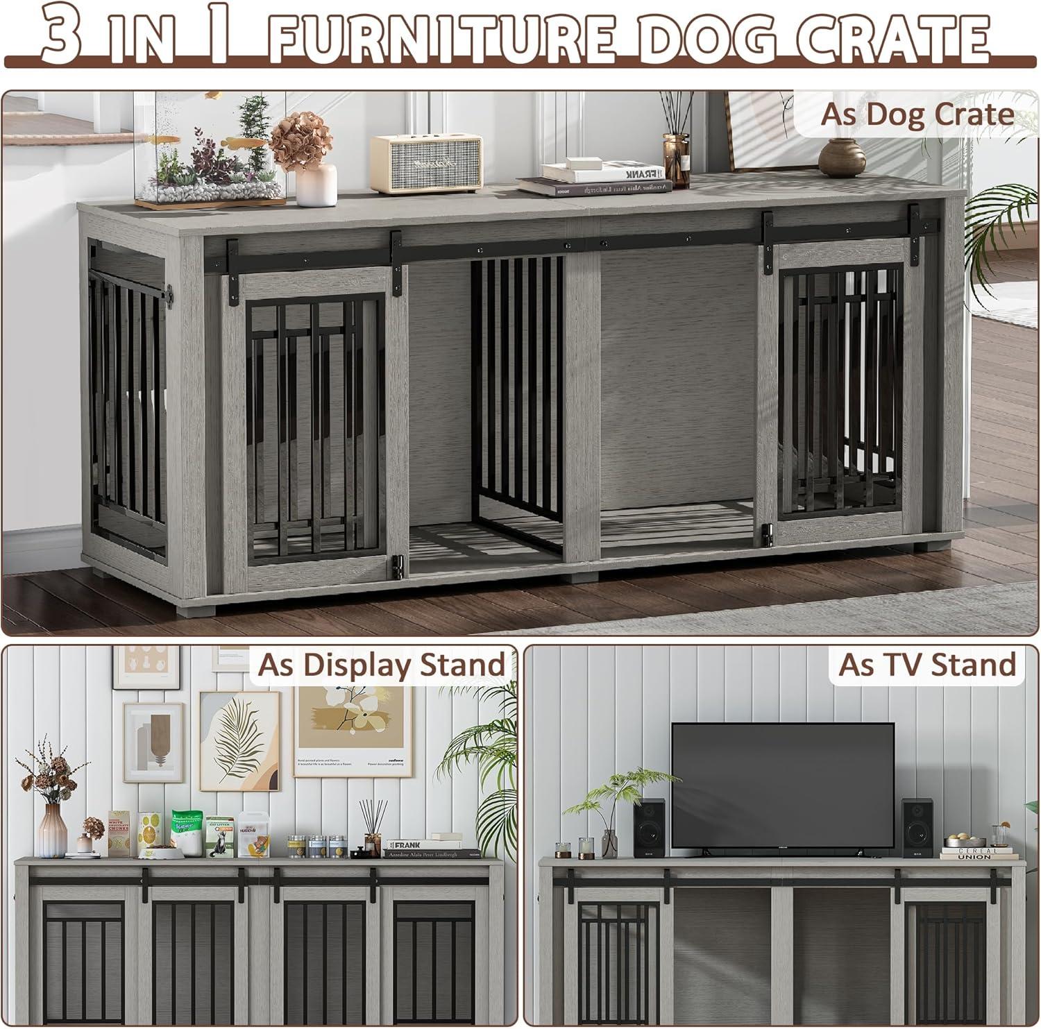 Tucker Murphy Pet™ Large Dog Crate Furniture for 2 Dogs, 71.6'' Steel Frame Dog Crate with Double Doors, Heavy Sturdy Dog Kennel