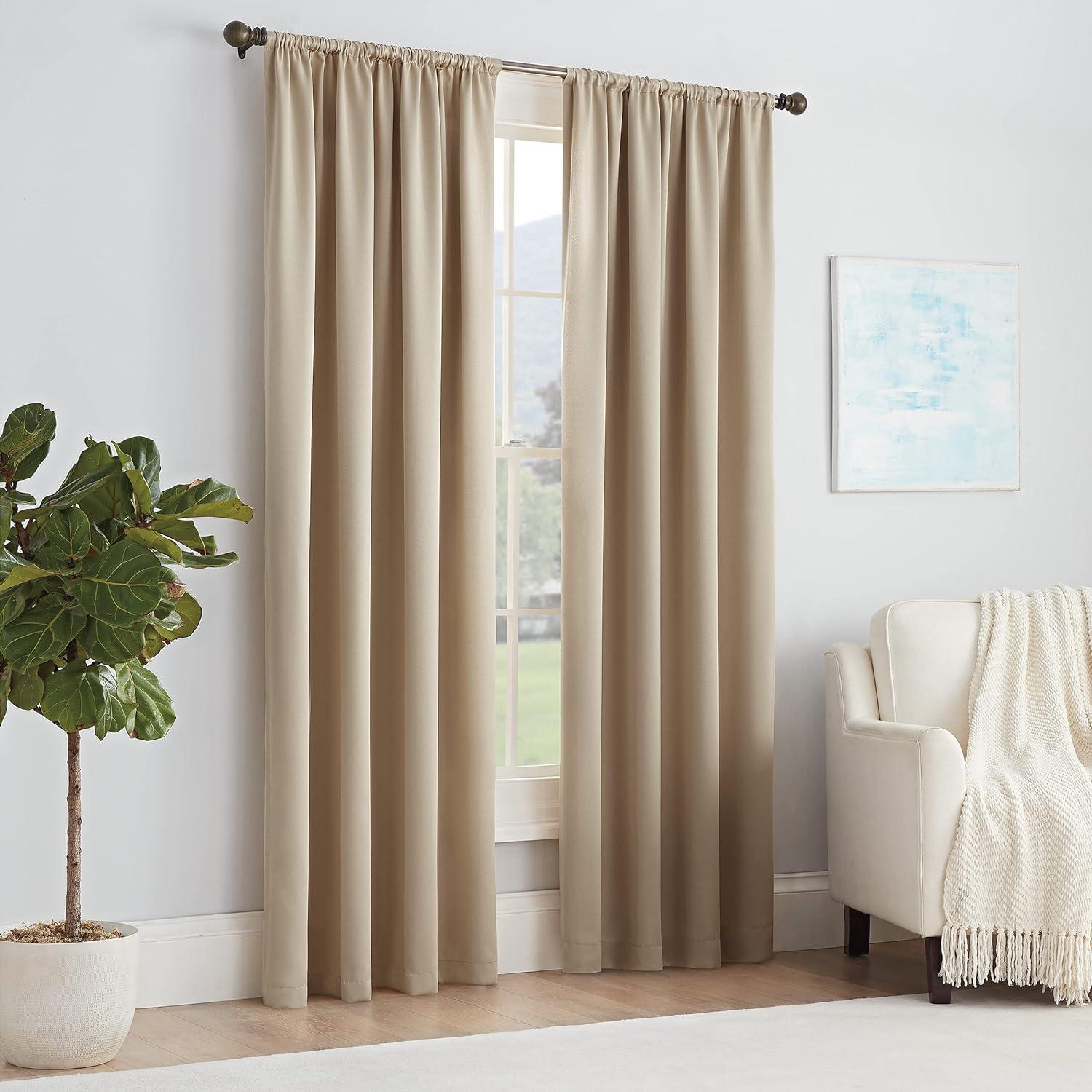 Taupe Blackout Polyester Rod Pocket Curtain Panel, 54" x 63"