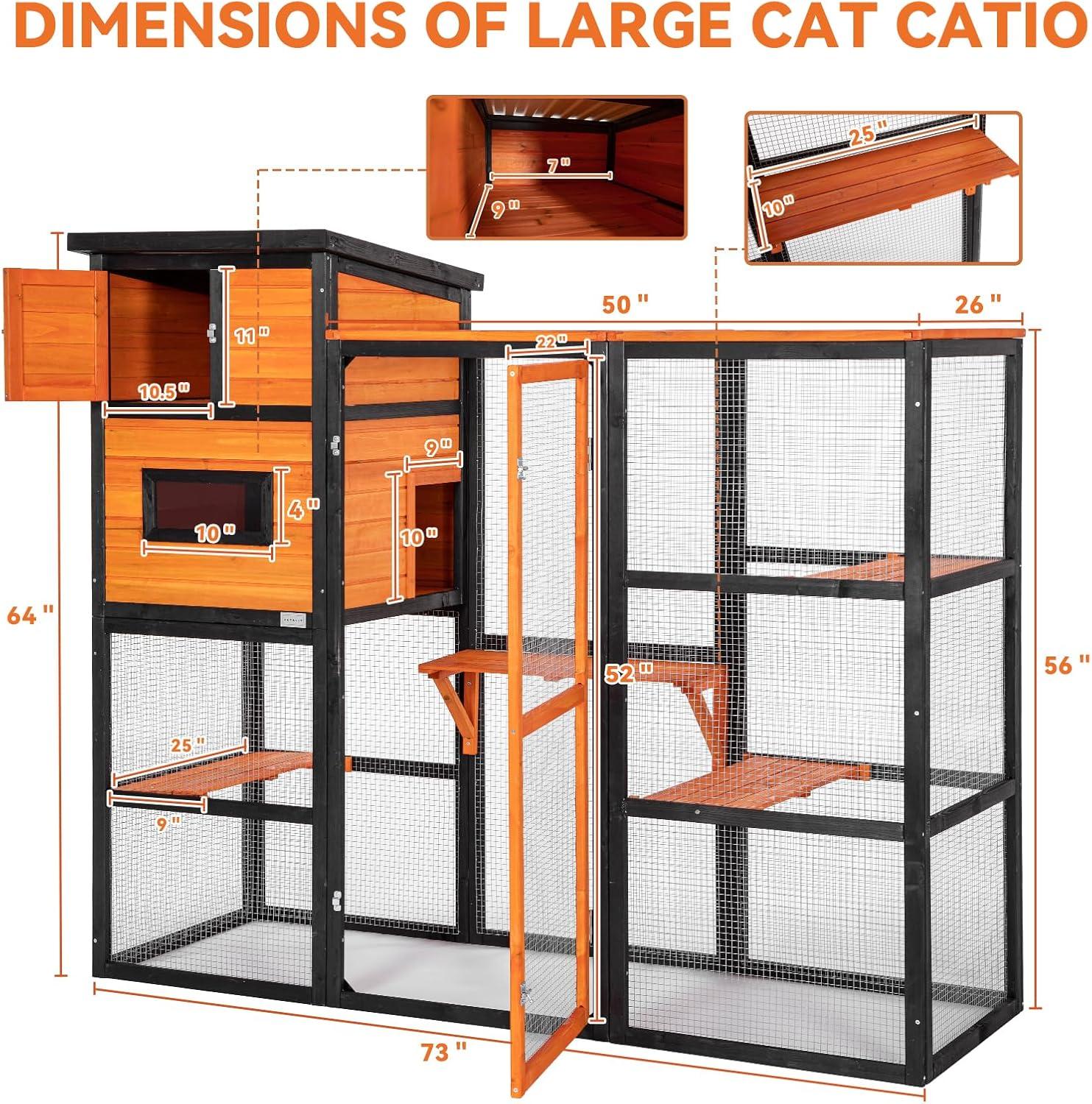PETSFIT Outdoor Cat Catio 4 Tries, 2 Resting Room, 4 Platforms and Waterproof Roof, Outdoor Cat House ,Orange