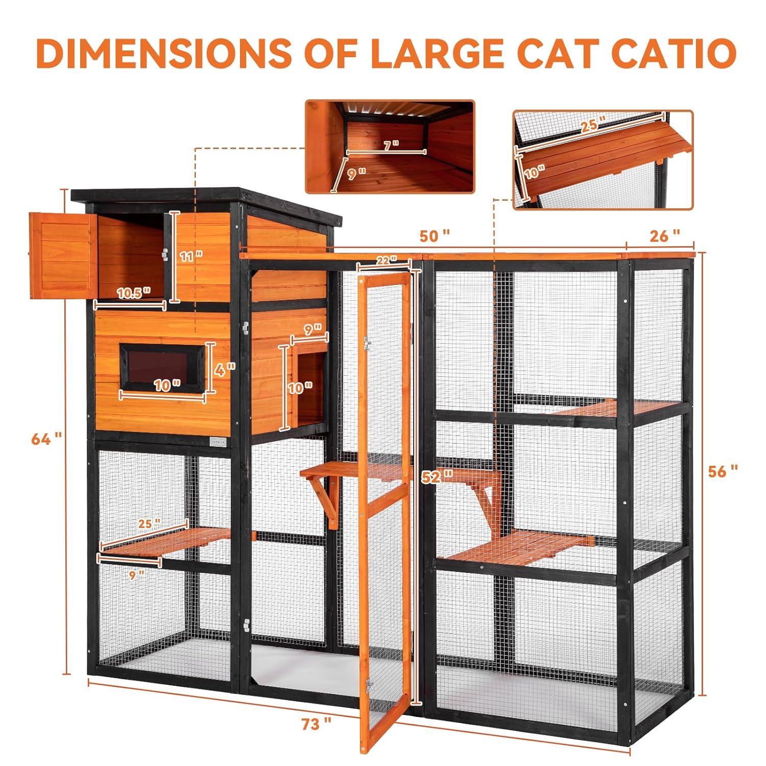 PETSFIT Outdoor Cat Catio 4 Tries, 2 Resting Room, 4 Platforms and Waterproof Roof, Outdoor Cat House ,Orange