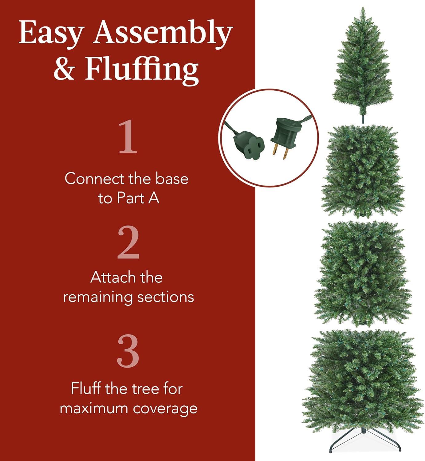 Best Choice Products 9ft Prelit Pencil Christmas Tree, Spruce Style Holiday Decor w/ 450 2-in-1 LED Lights, Base