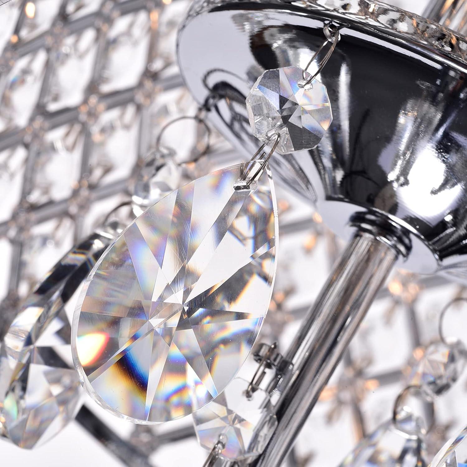 Chrome and Crystal 4-Light Drum Chandelier with Beaded Shade