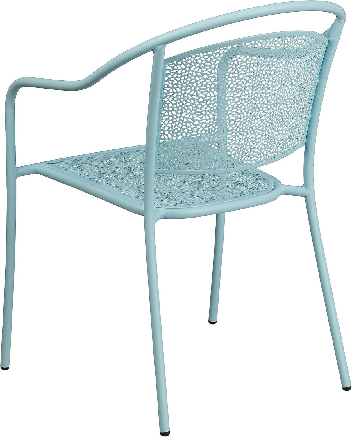 Sky Blue Metal Rain Flower Design Outdoor Dining Chair