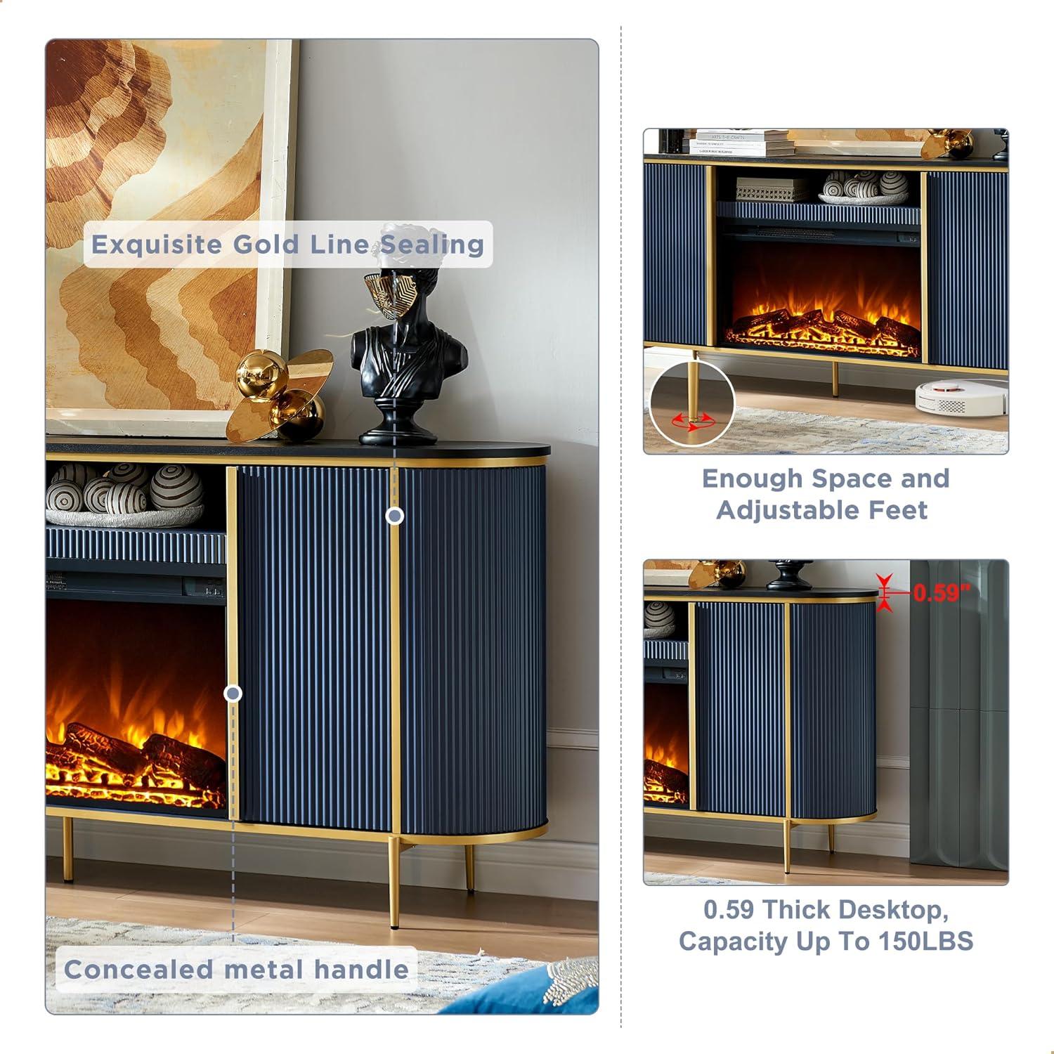 SinCiDo 70" Luxury TV Stand w/Faux Marble Top, Modern TV Console for TVs Up to 80 inches, Navy Blue