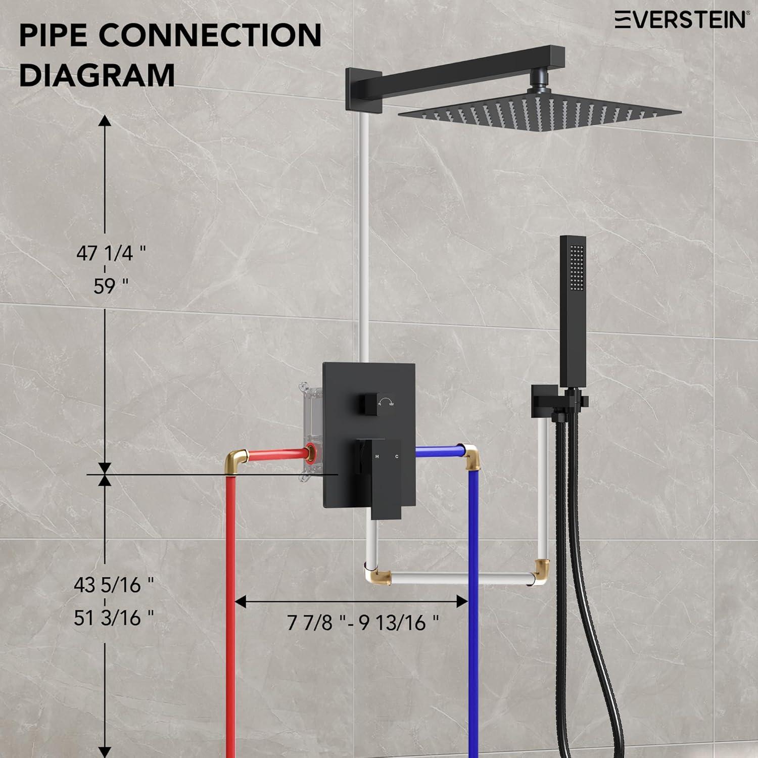 EVERSTEIN Shower Faucet Set 10 inch CUPC Shower System with Handheld Spray Wall Mounted Rain Shower Head Trim Kit with Upgraded Valve, Matte Black