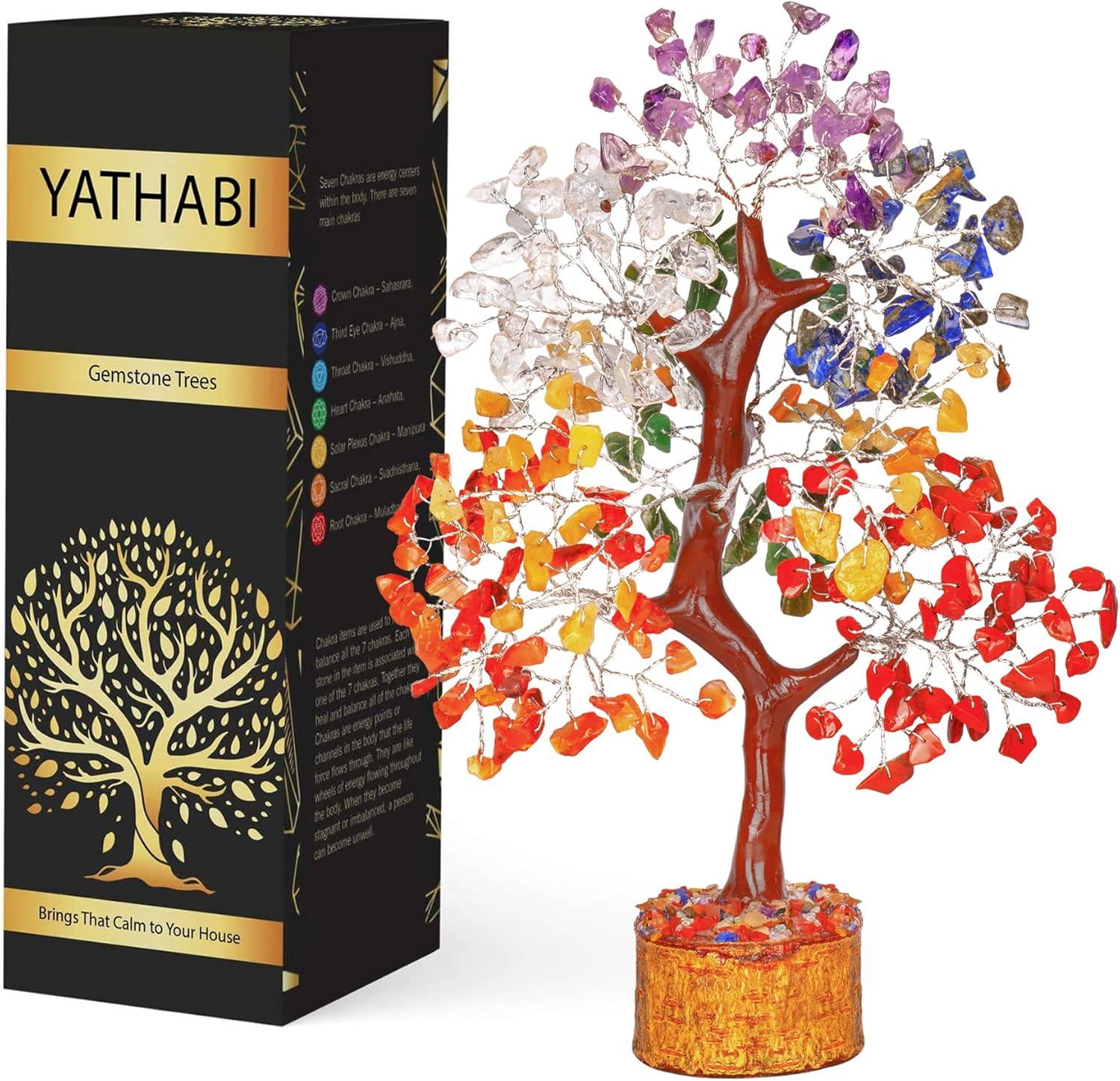 Multicolor Crystal Chakra Tree with Golden Wire