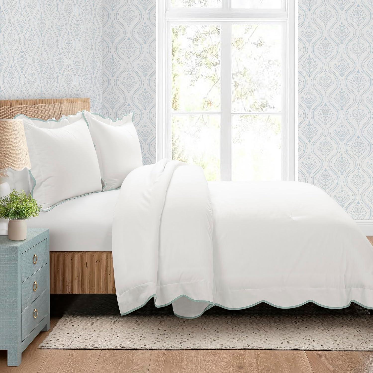 3pc Full/Queen Coastal Chic Scallop Edge Comforter Set Blue - Lush Décor: OEKO-TEX Certified, Cotton & Polyester