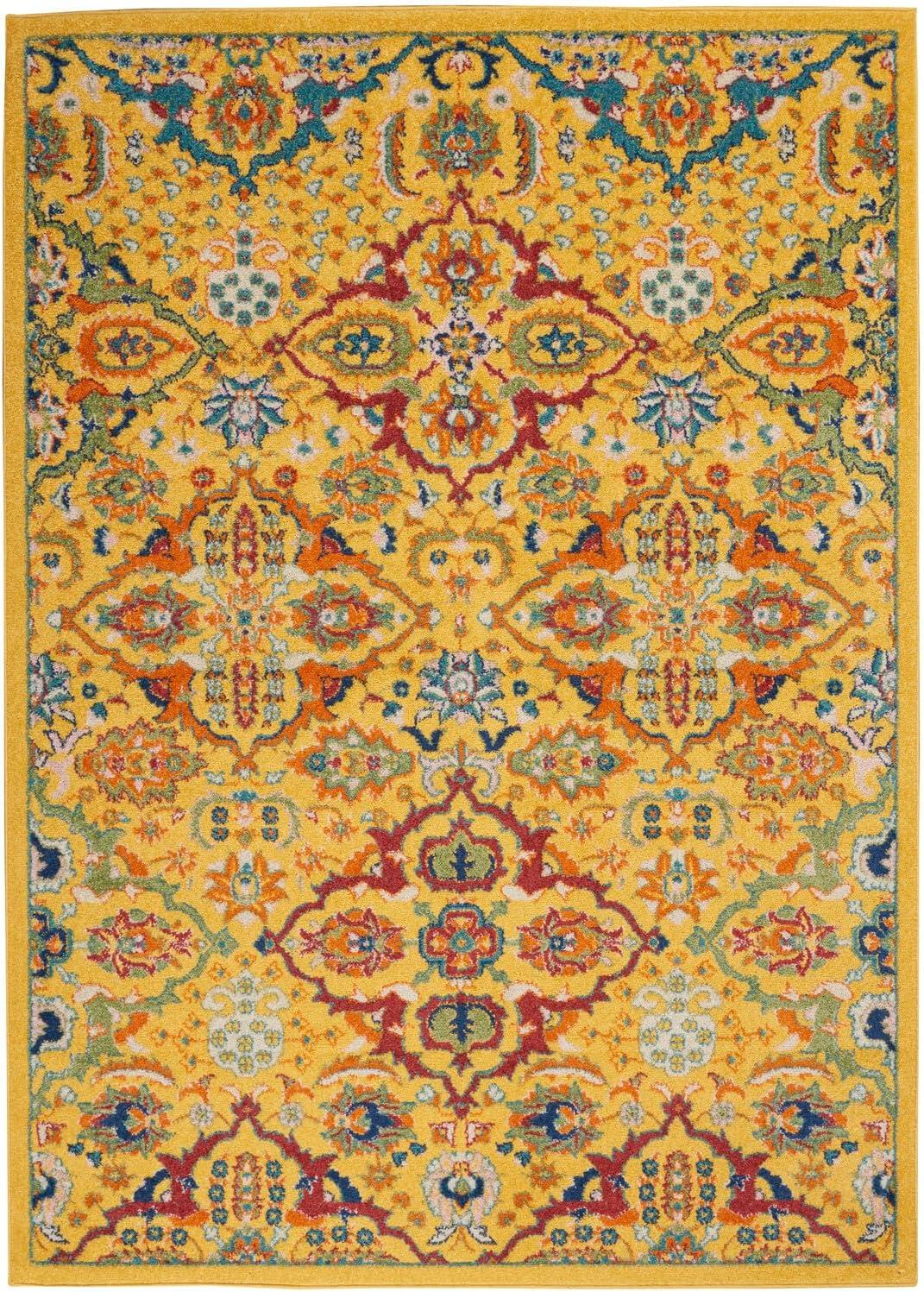 Sunny Floral Bliss 5'3" x 7'3" Yellow Multicolor Synthetic Area Rug