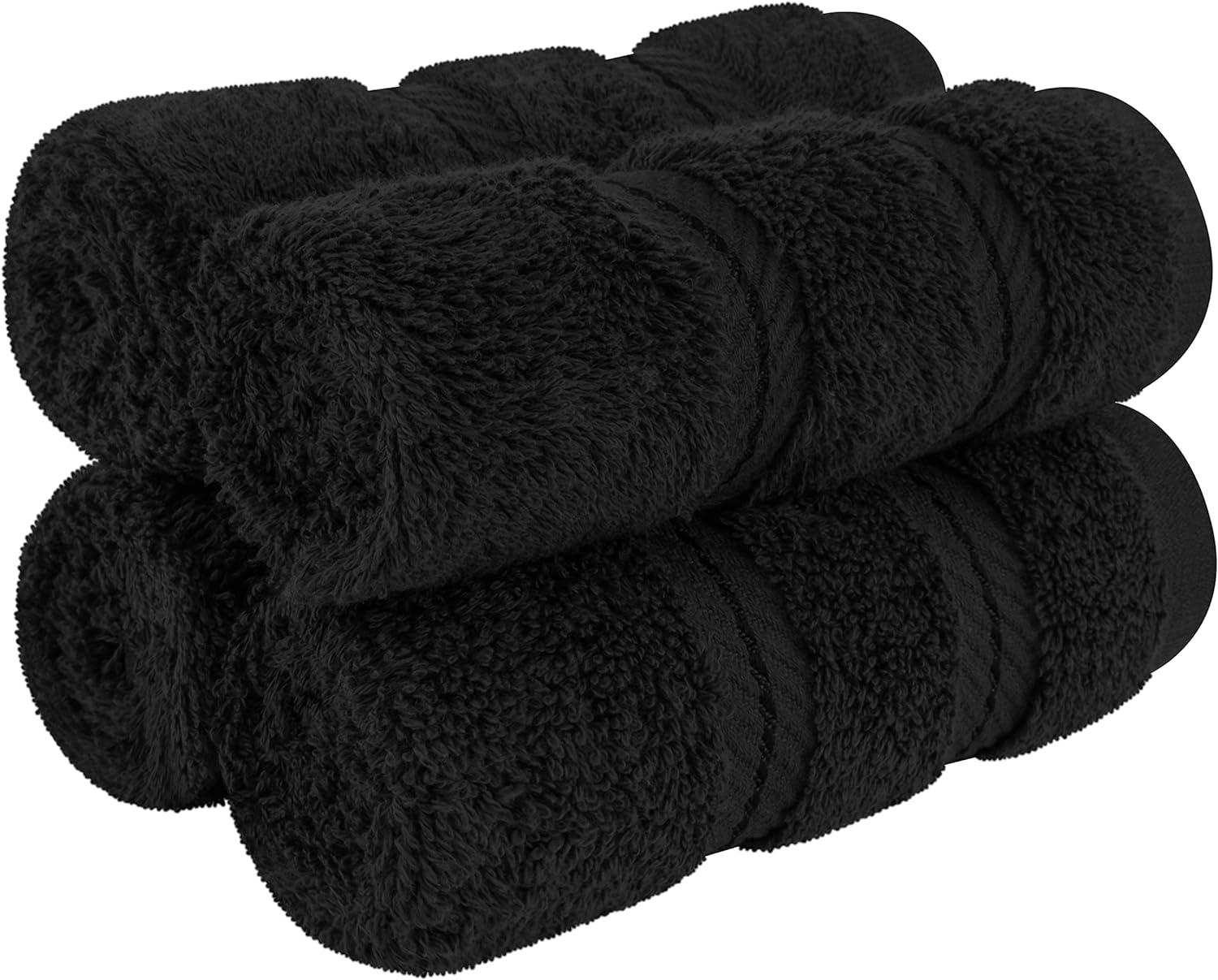 American Soft Linen 4 Pack Washcloth Set, 100% Cotton Washcloth Hand Face Towels for Bathroom and Kitchen, Black